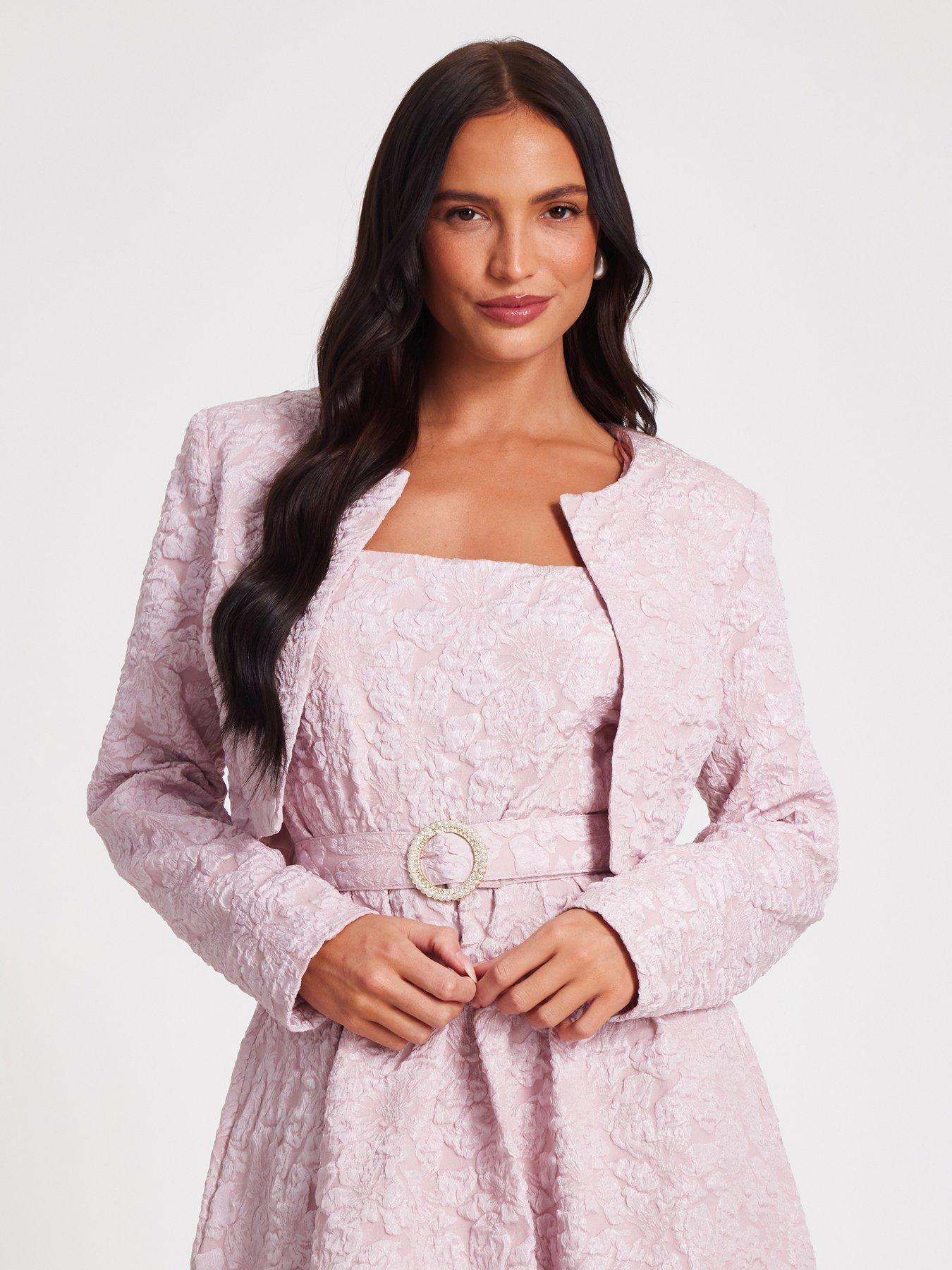 undefined Pale Pink Jacquard Crop Jacket