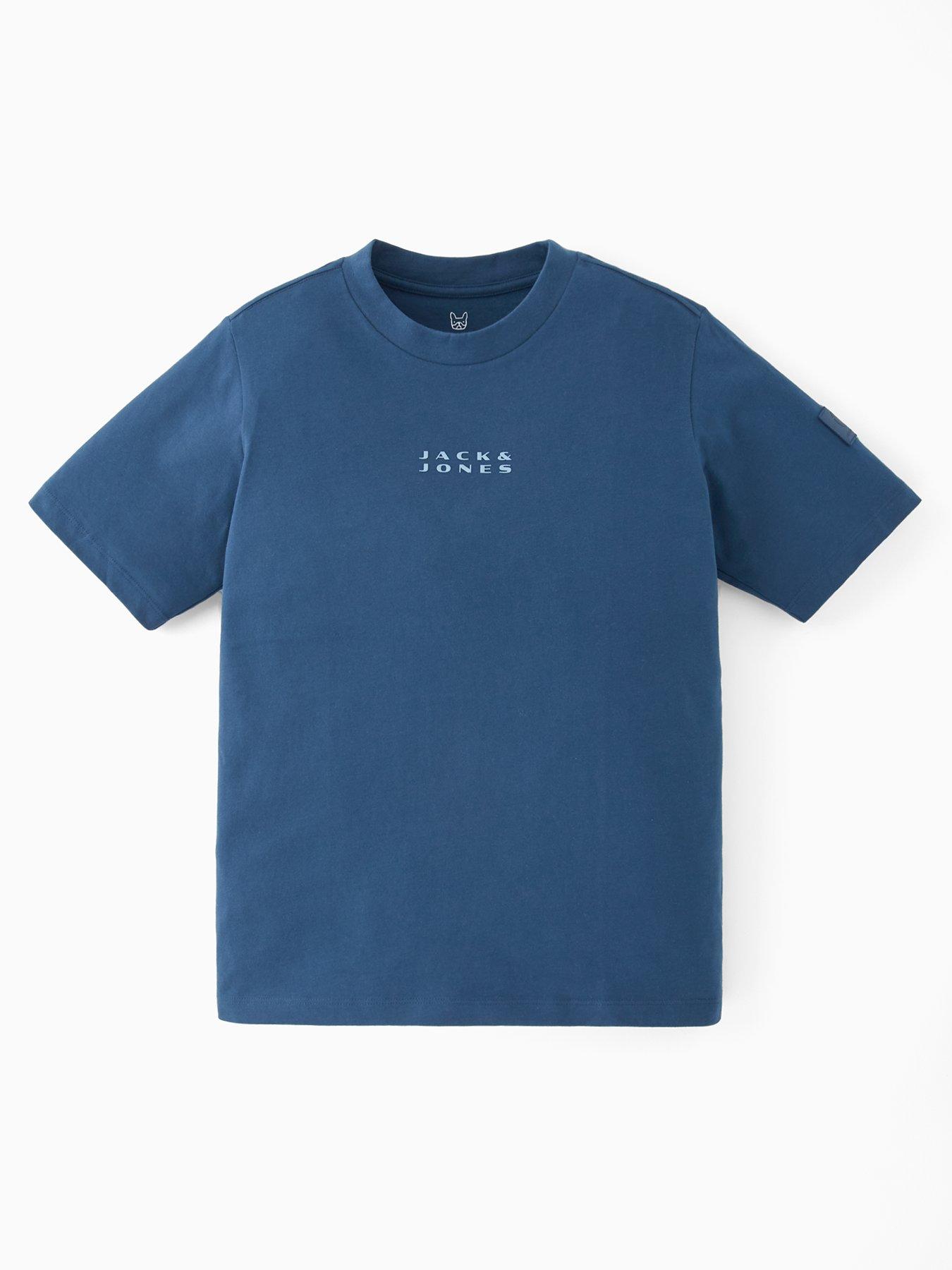  image of jack-jones-junior-boys-badge-short-sleeve-t-shirt-blue
