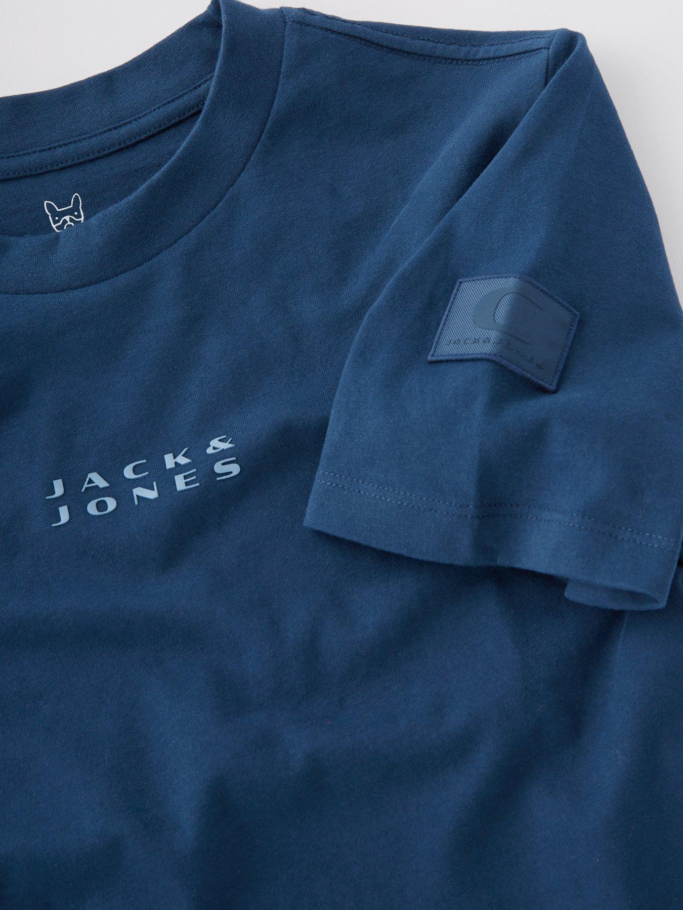  image of jack-jones-junior-boys-badge-short-sleeve-t-shirt-blue