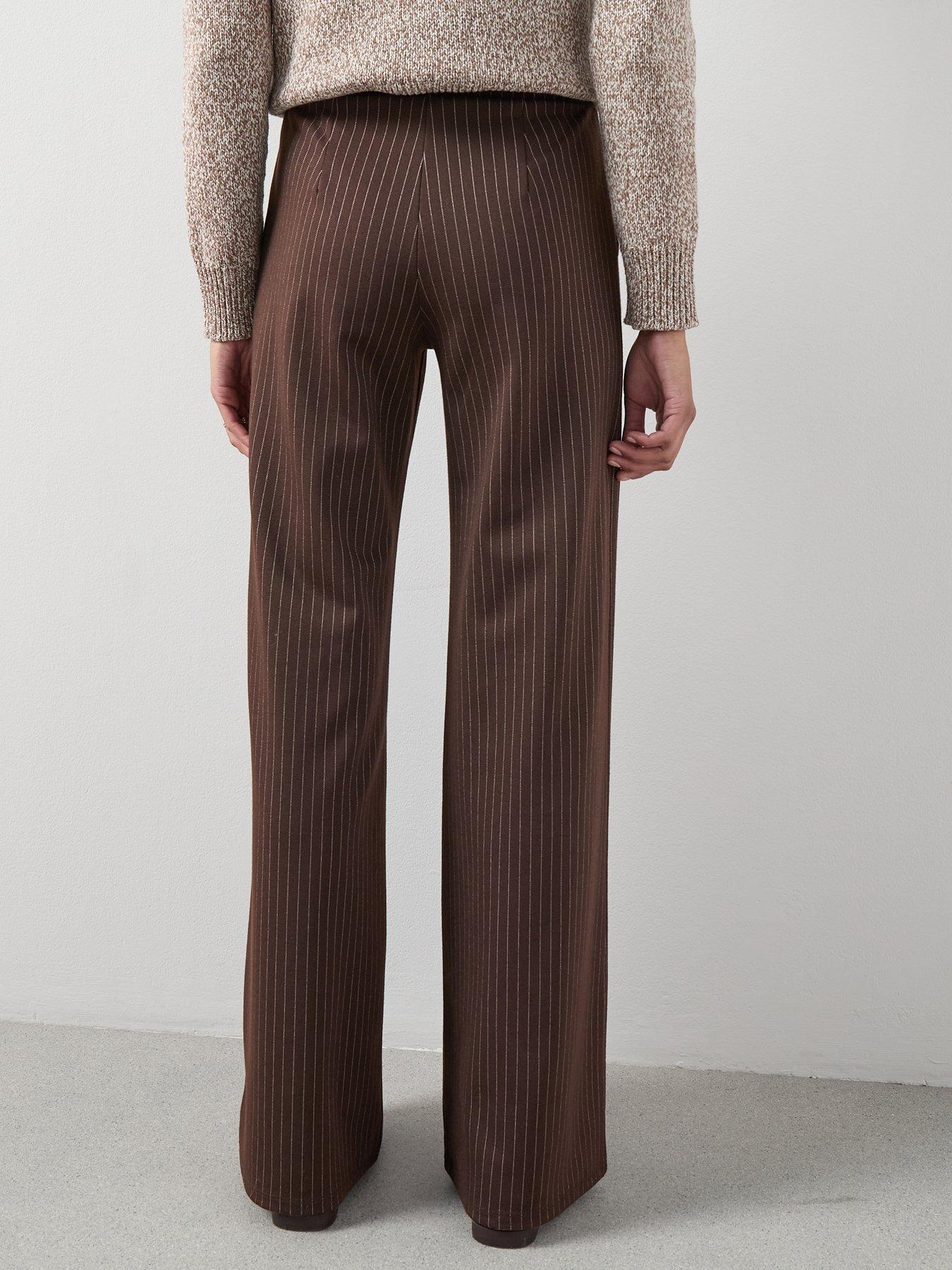 Image 2 of 6 of V by Very Wide Leg Pinstripe Trousers Co-Ord - Brown Stripe