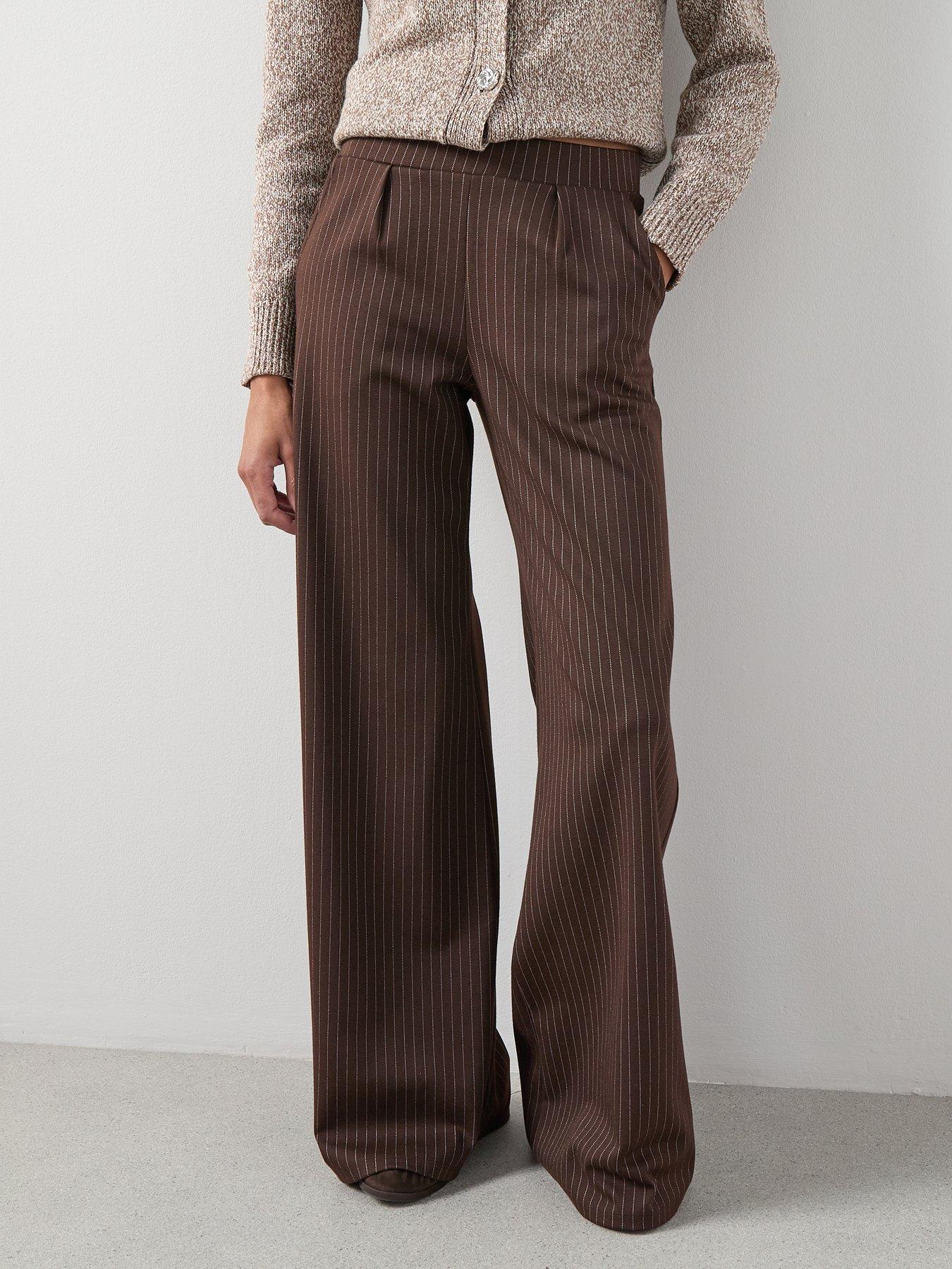 Image 4 of 6 of V by Very Wide Leg Pinstripe Trousers Co-Ord - Brown Stripe