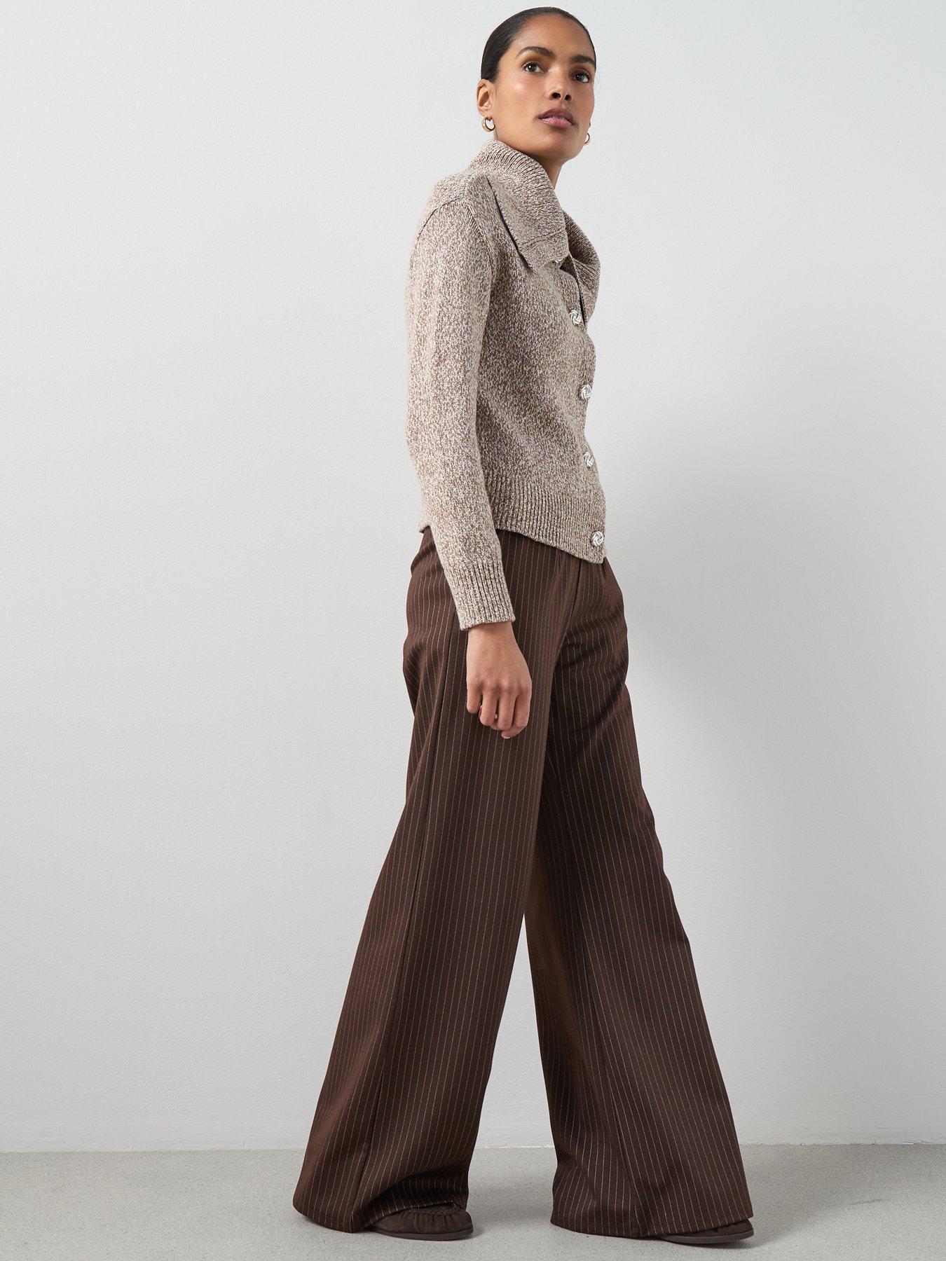 Image 5 of 6 of V by Very Wide Leg Pinstripe Trousers Co-Ord - Brown Stripe