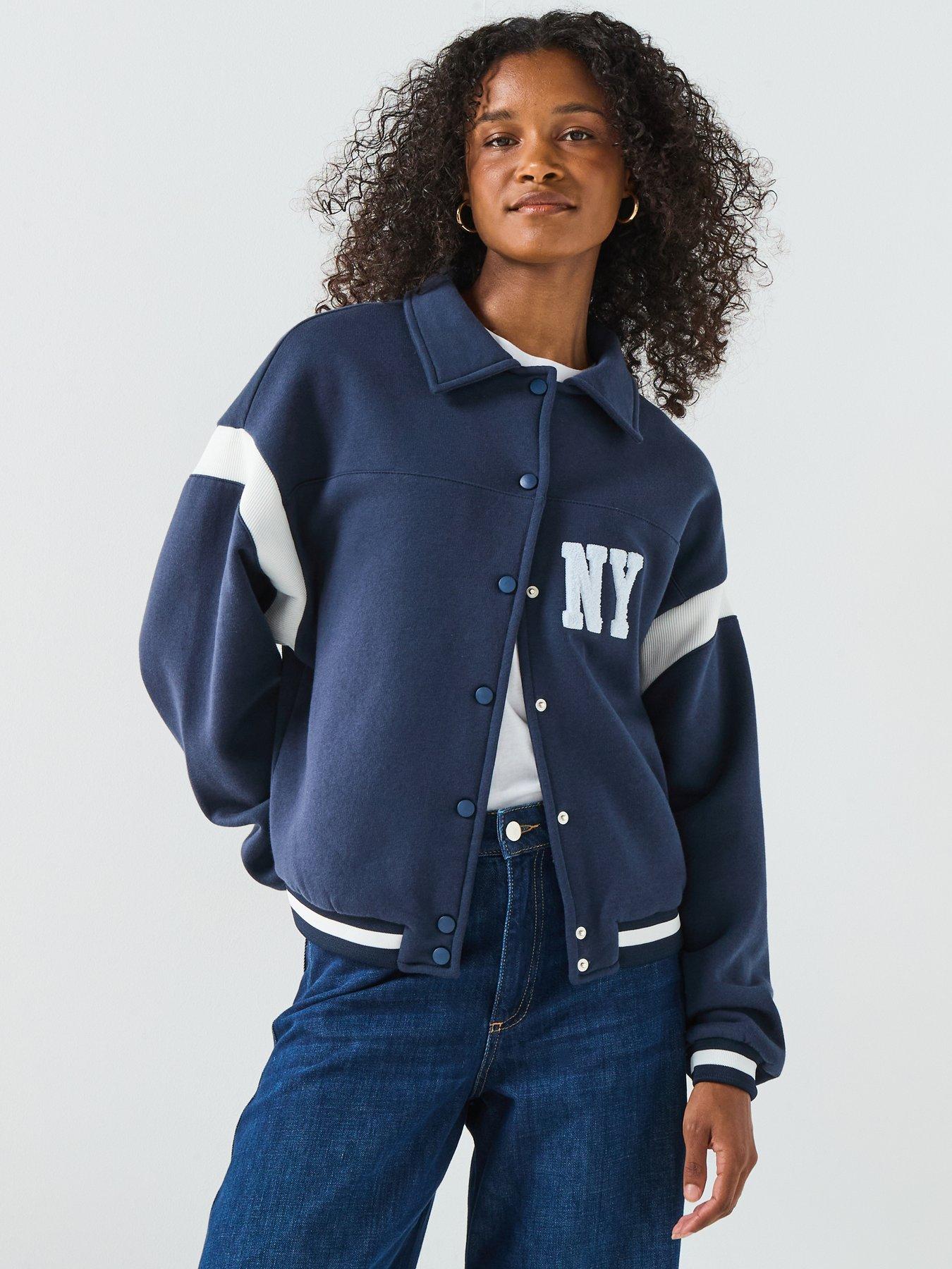 undefined Button Up Varsity Bomber Jacket - Navy