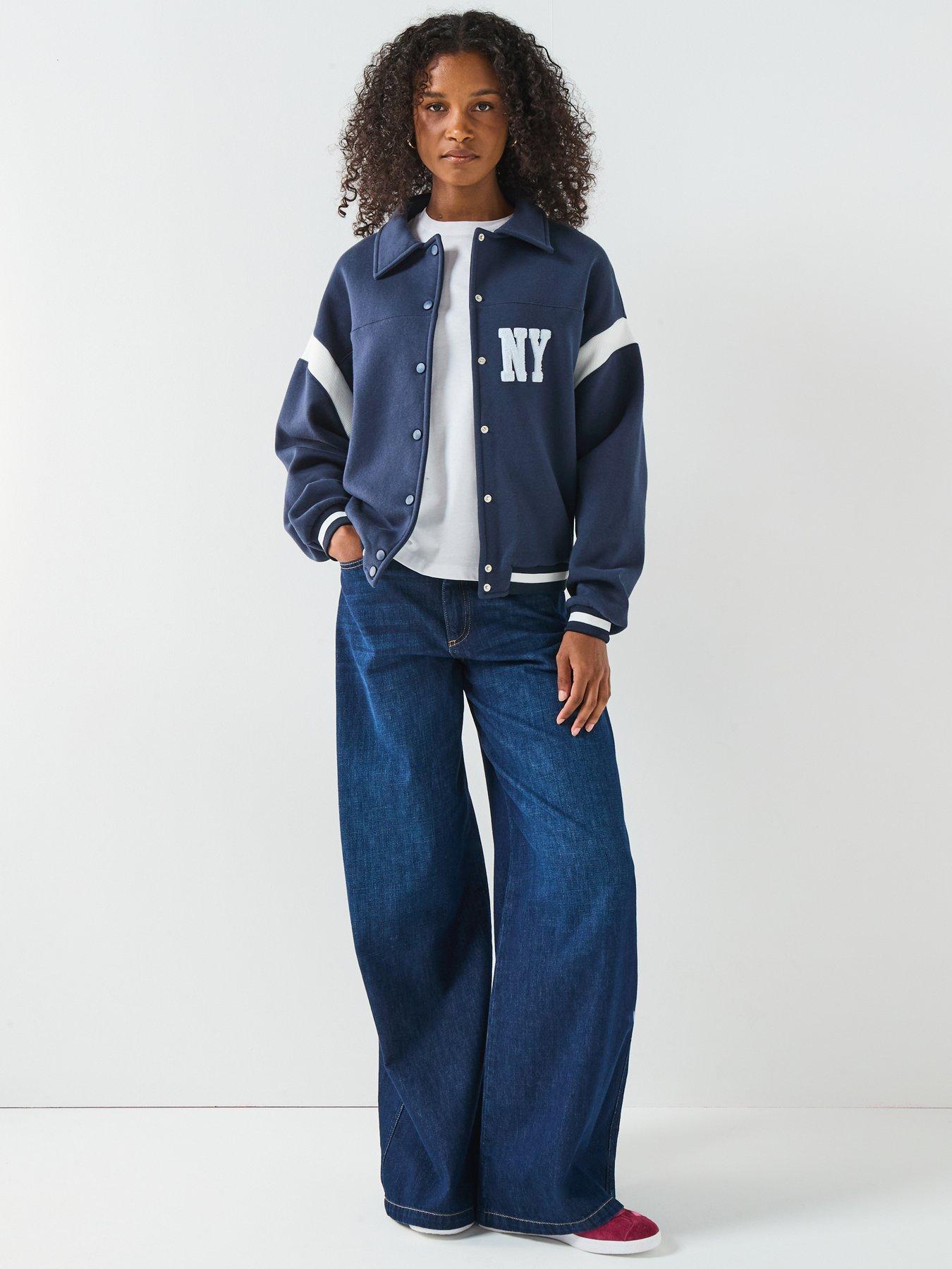 Image 3 of 6 of V by Very Button Up Varsity Bomber Jacket - Navy