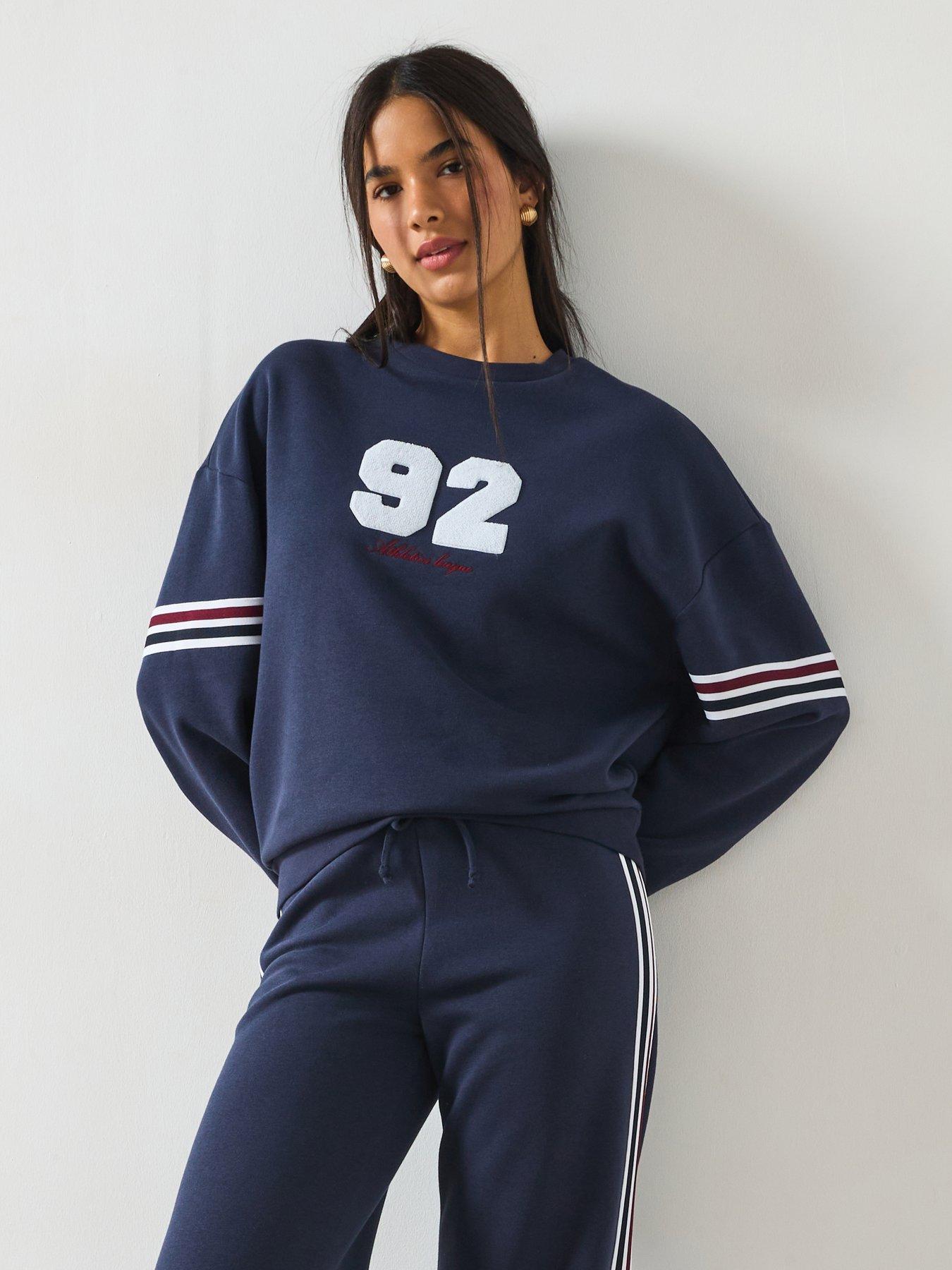 undefined 92 Graphic Oversized Sweatshirt Co-Ord - Navy