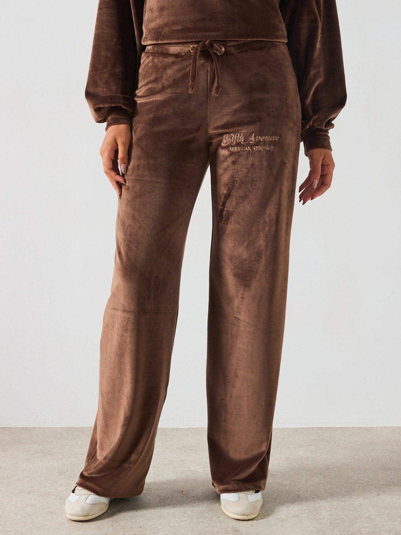 Image 1 of 6 of V by Very Velour Wide Leg Joggers Co-Ord - Brown
