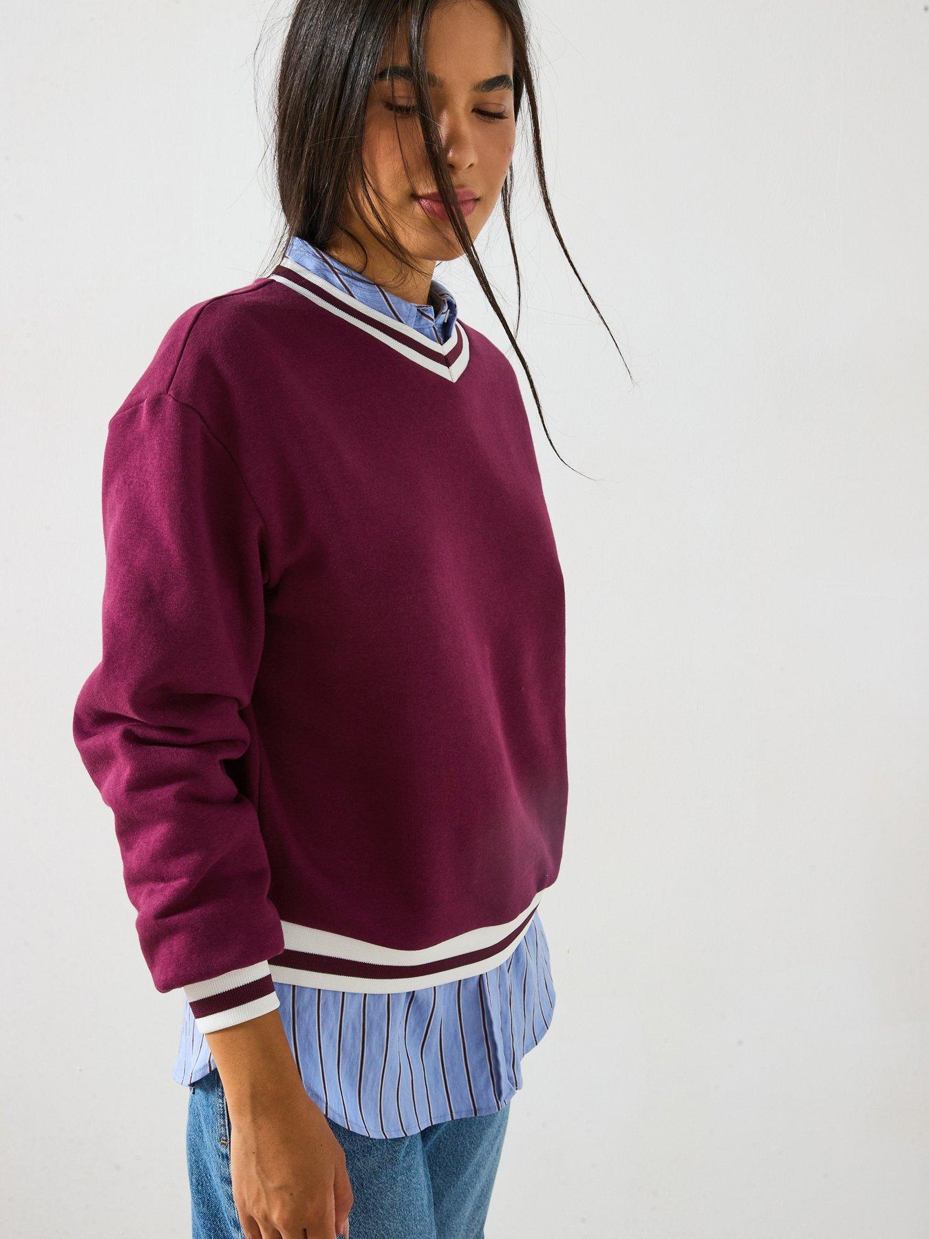 undefined Stripe Binding Neck Sweatshirt - Purple