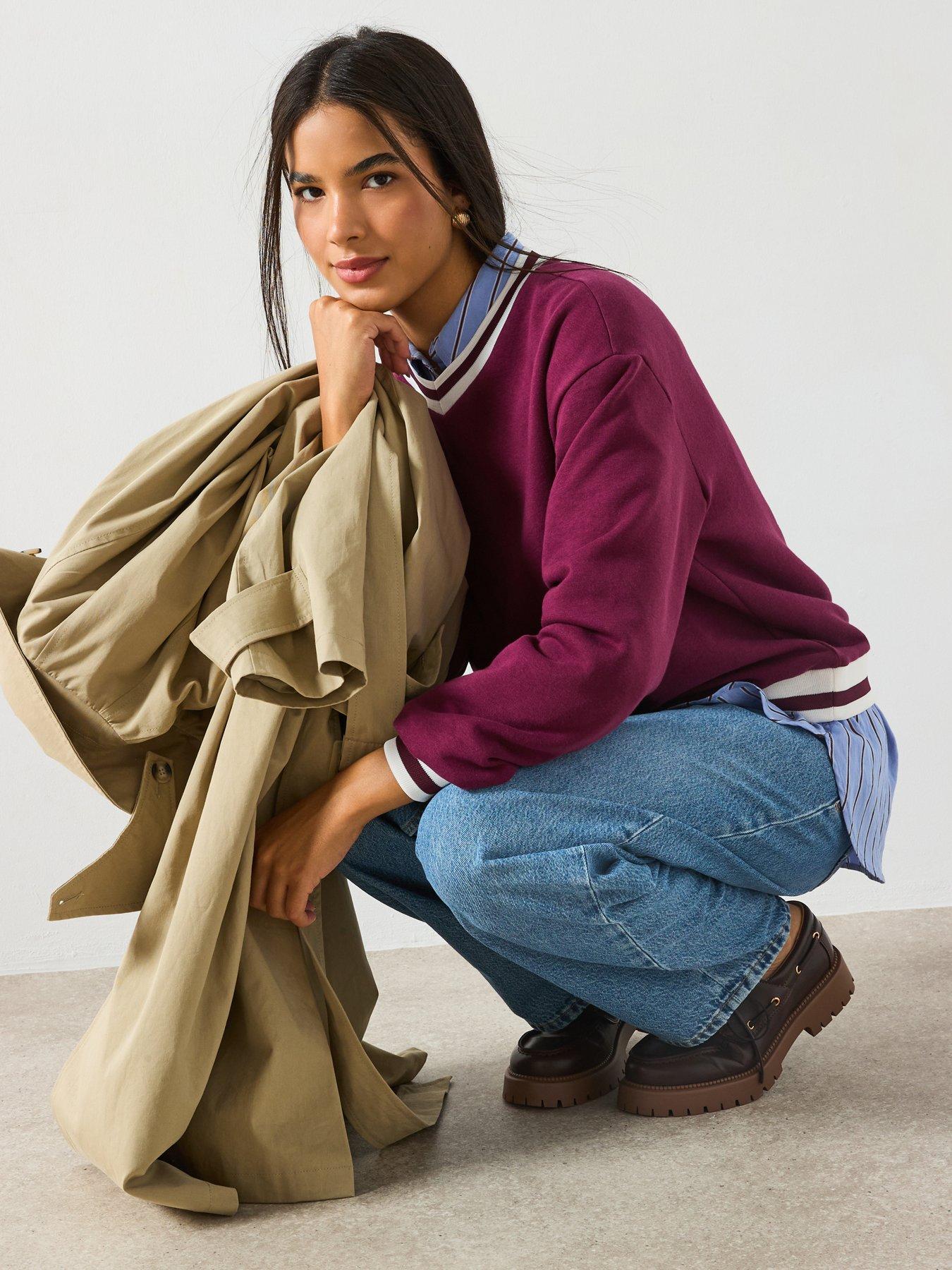 Image 6 of 6 of V by Very Stripe Binding Neck Sweatshirt - Burgundy