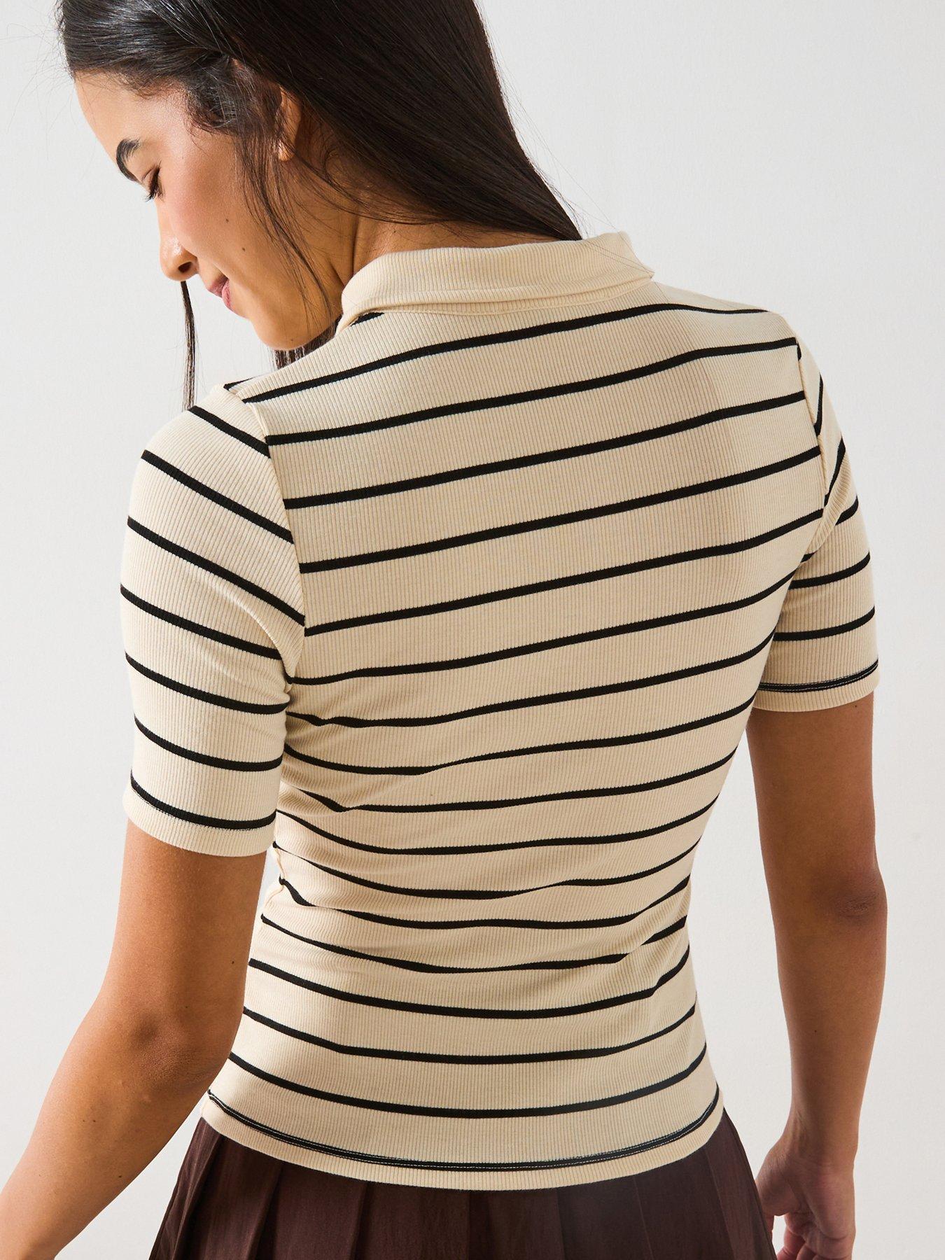 Image 2 of 6 of V by Very Collar Detail Stripe Rib Top - Stripe
