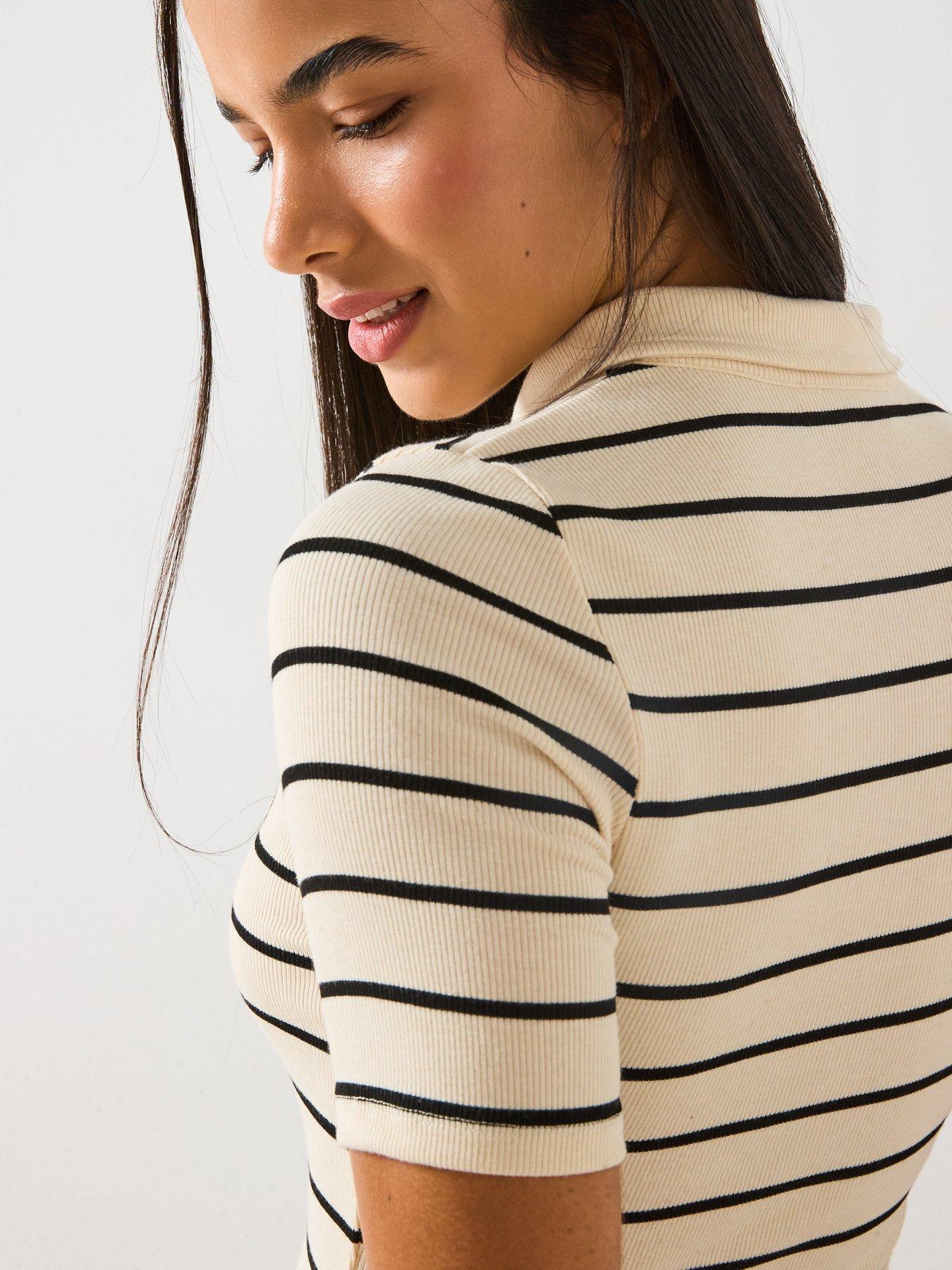 Image 4 of 6 of V by Very Collar Detail Stripe Rib Top - Stripe