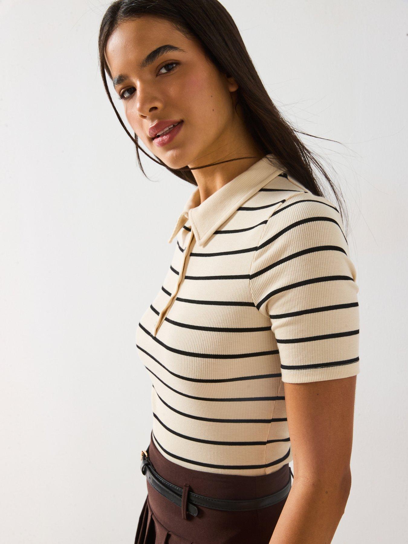 Image 5 of 6 of V by Very Collar Detail Stripe Rib Top - Stripe