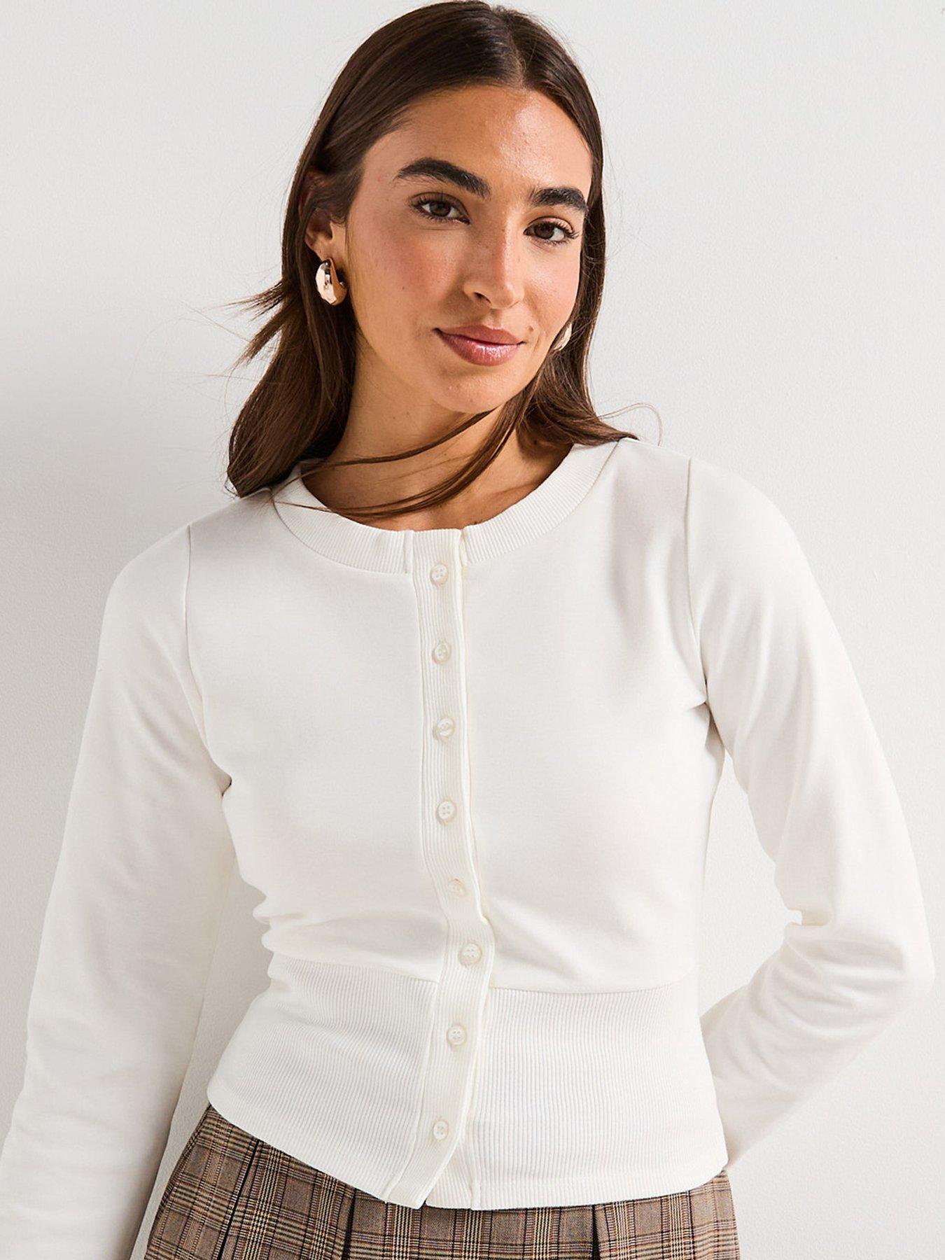 undefined Button Up Deep Waistband Sweatshirt Co-Ord - Cream