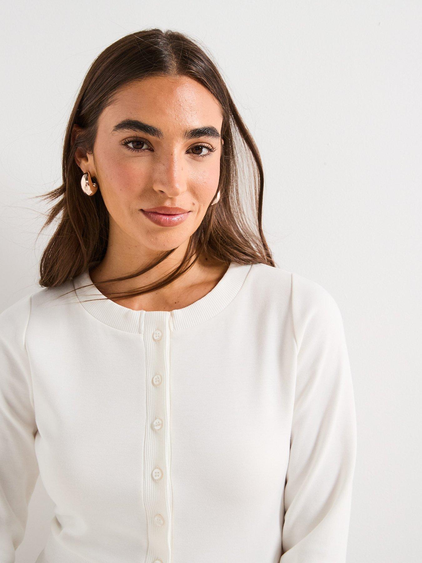 Image 6 of 6 of V by Very Button Up Deep Waistband Sweatshirt Co-Ord - Cream