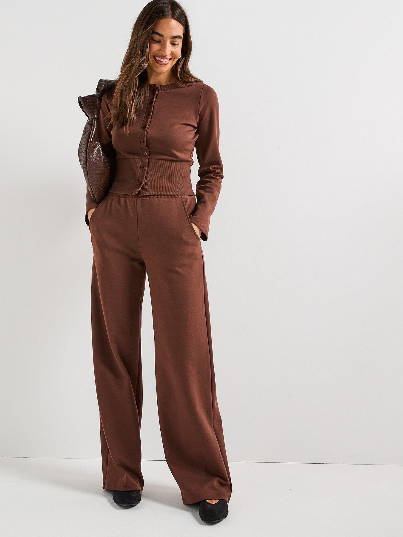 Image 3 of 5 of V by Very Wide Leg Joggers Co-Ord - Brown