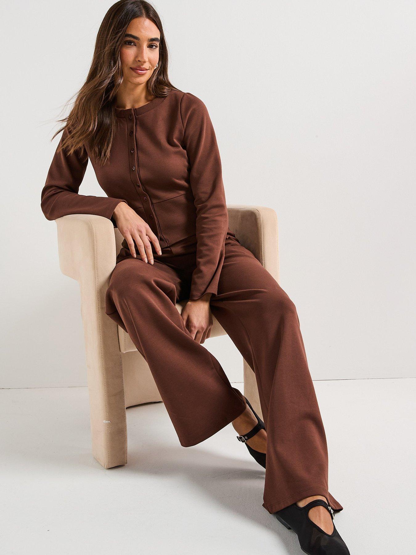 Image 4 of 5 of V by Very Wide Leg Joggers Co-Ord - Brown