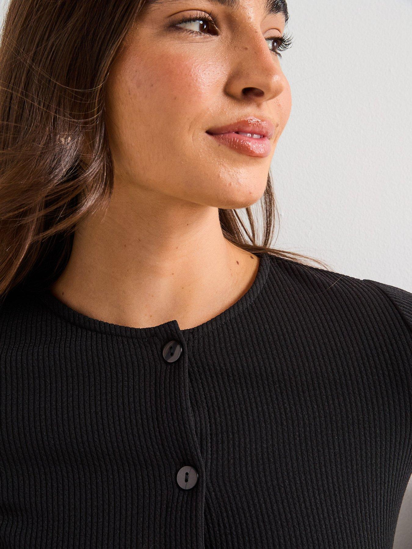 Image 6 of 6 of V by Very Button Up Frill Detail Frill Cardigan - Black