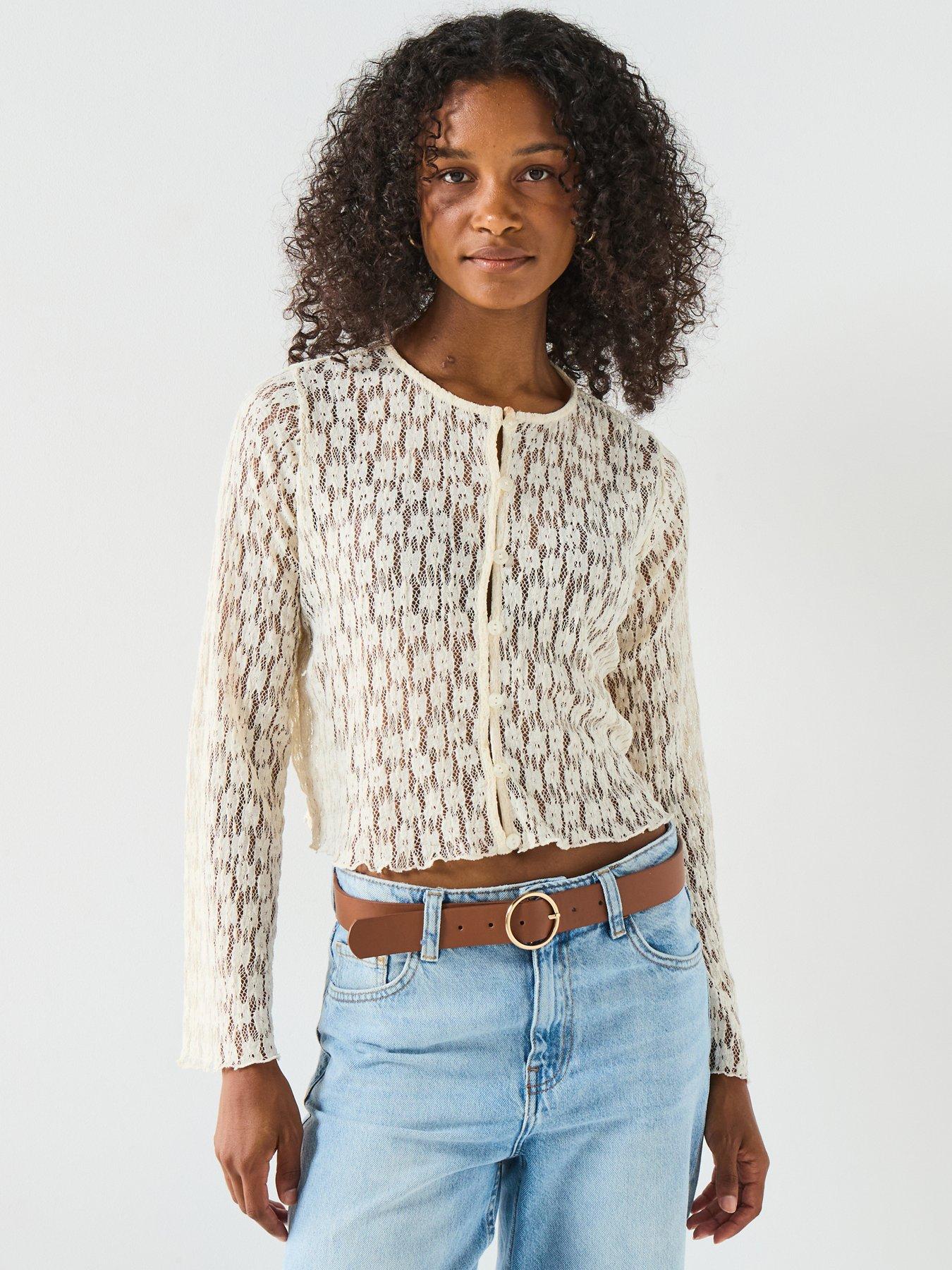 undefined Button Up Lace Top - Cream
