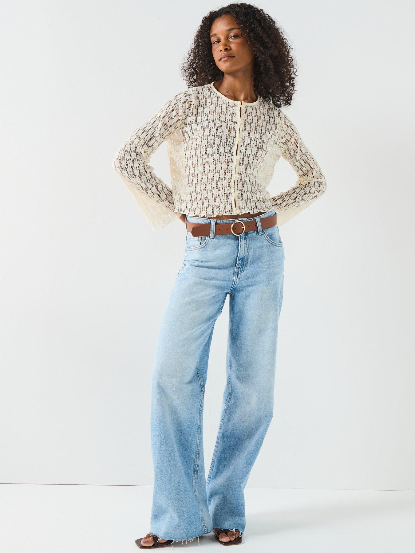 Image 3 of 6 of V by Very Button Up Lace Top - Cream