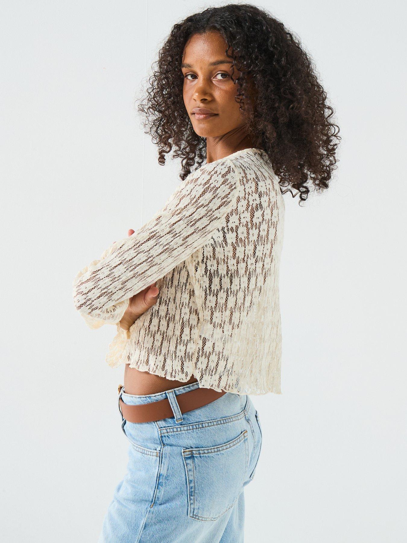Image 6 of 6 of V by Very Button Up Lace Top - Cream