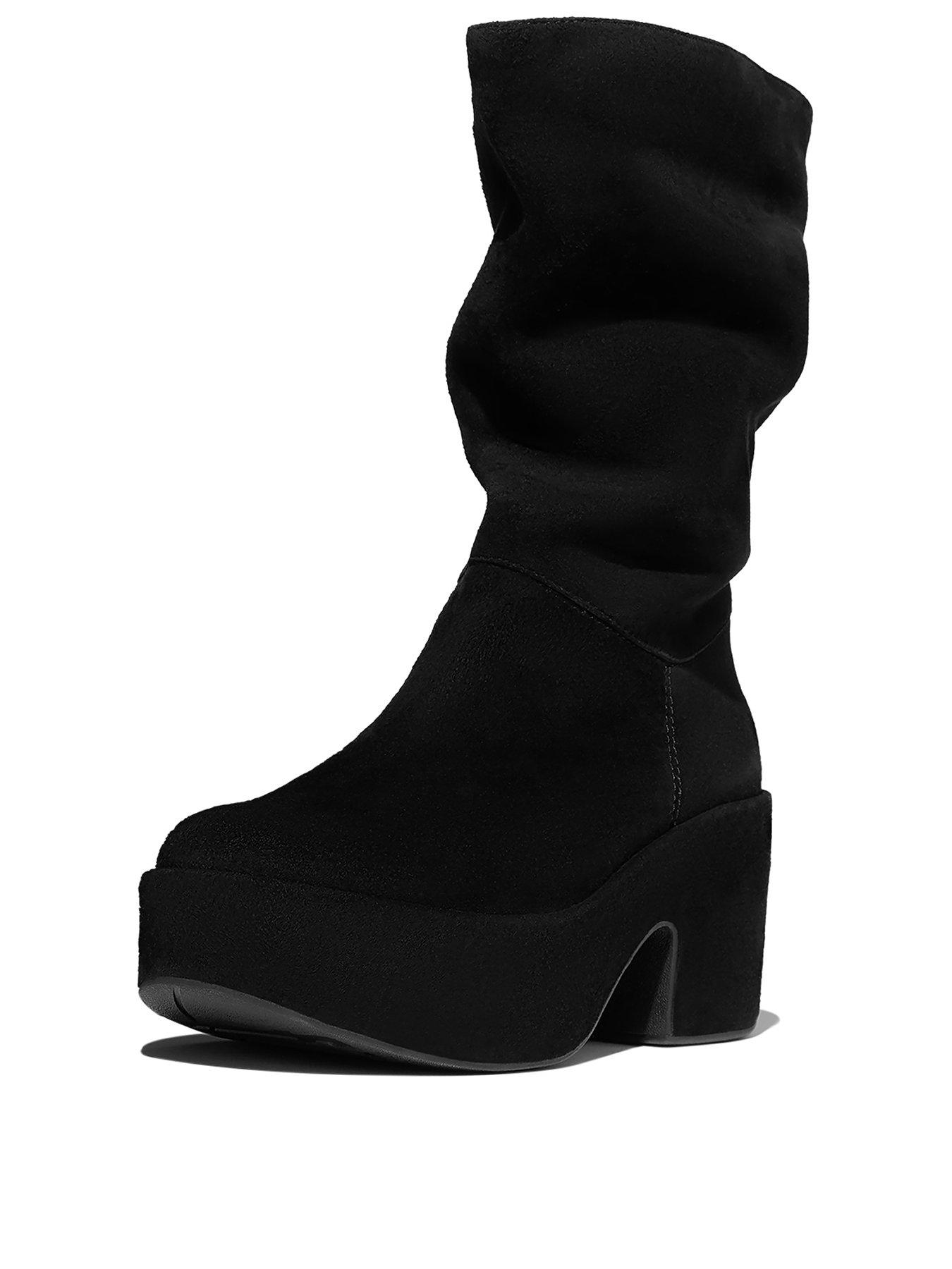 image of fitflop-platfforms-slouch-suede-heeled-short-boots-black