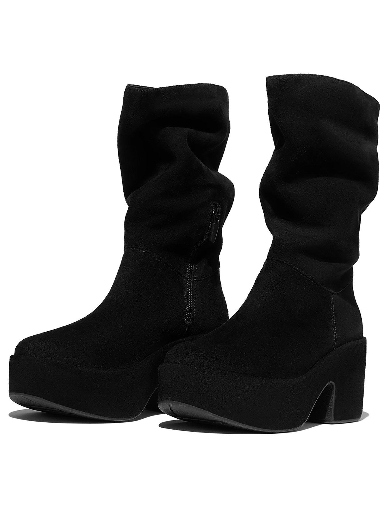  image of fitflop-platfforms-slouch-suede-heeled-short-boots-black