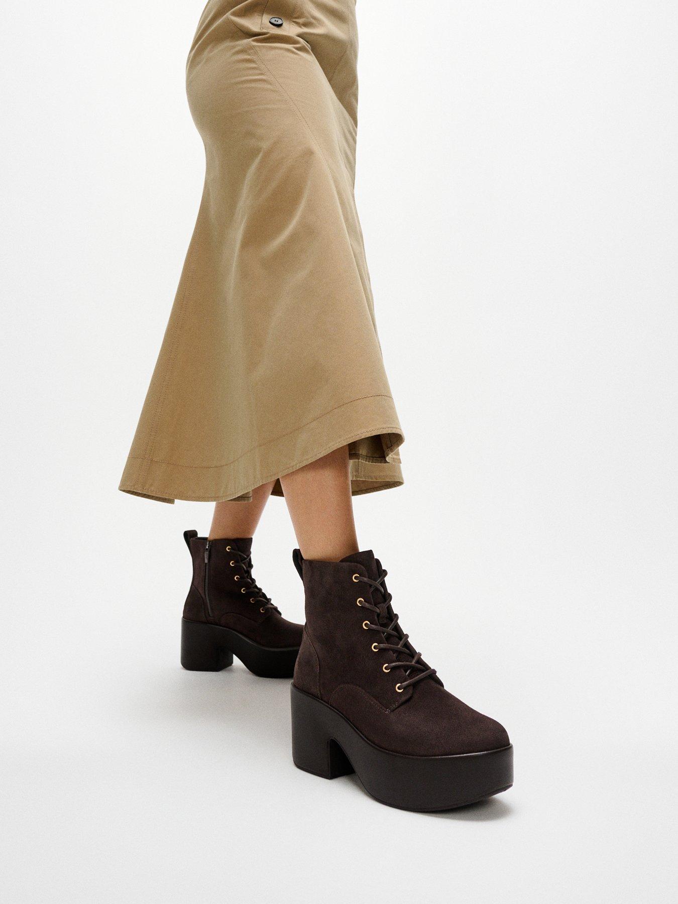 FitFlop Platfforms Suede Heeled Lace-up Boots - Chocolate Brown