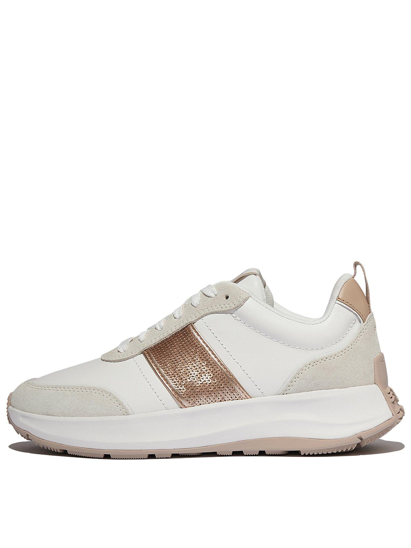 FitFlop F-mode Flow Sequin Suede/leather Flatform Sneakers - Urban White/classic Beige