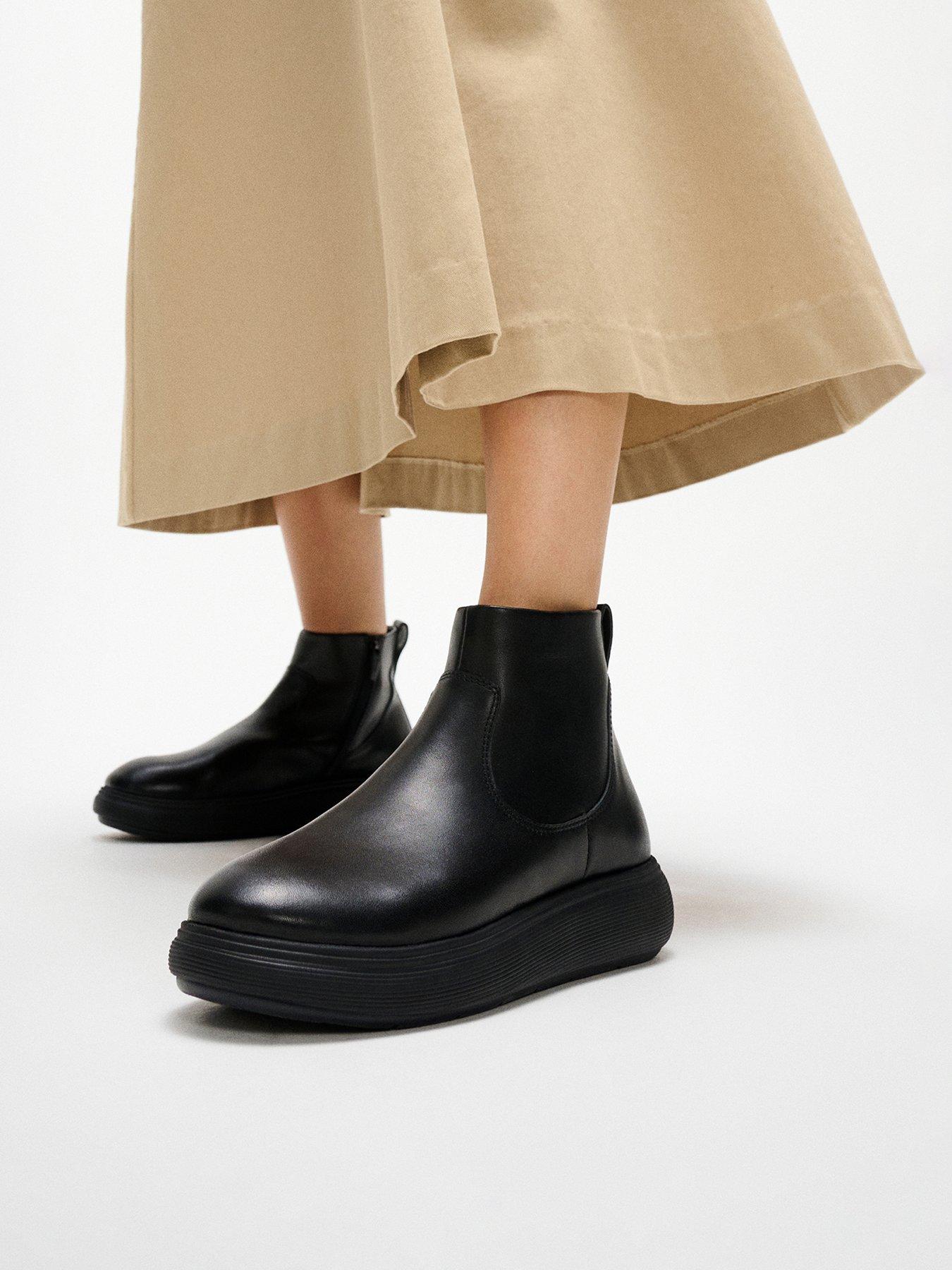 Image 1 of 6 of FitFlop Iq-Comff Leather Zip Ankle Boots- Black