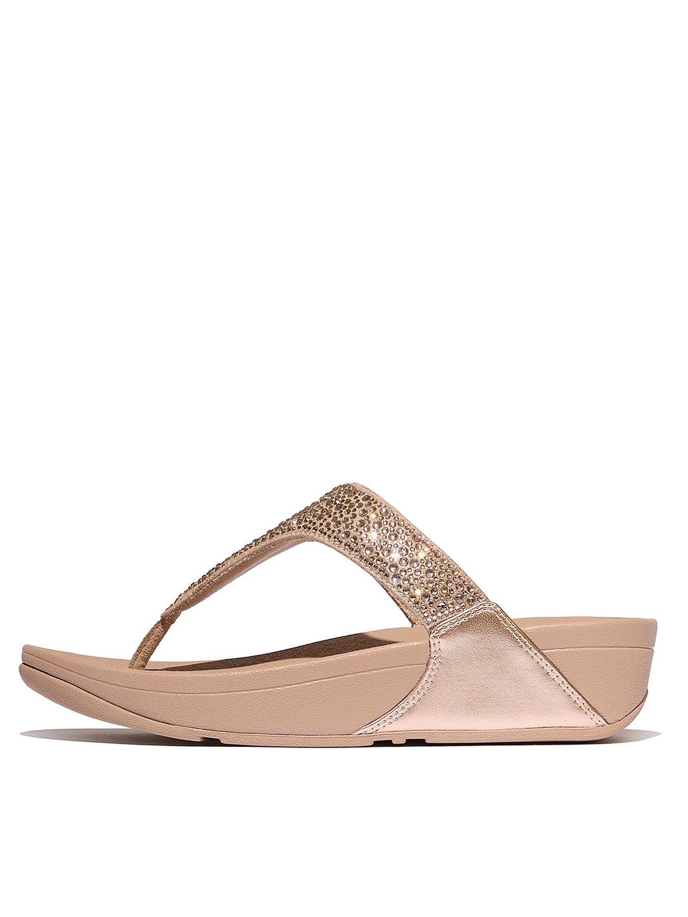 Image 1 of 5 of FitFlop Lulu Crystal Mix Toe-post Sandal - Metallic Classic Beige