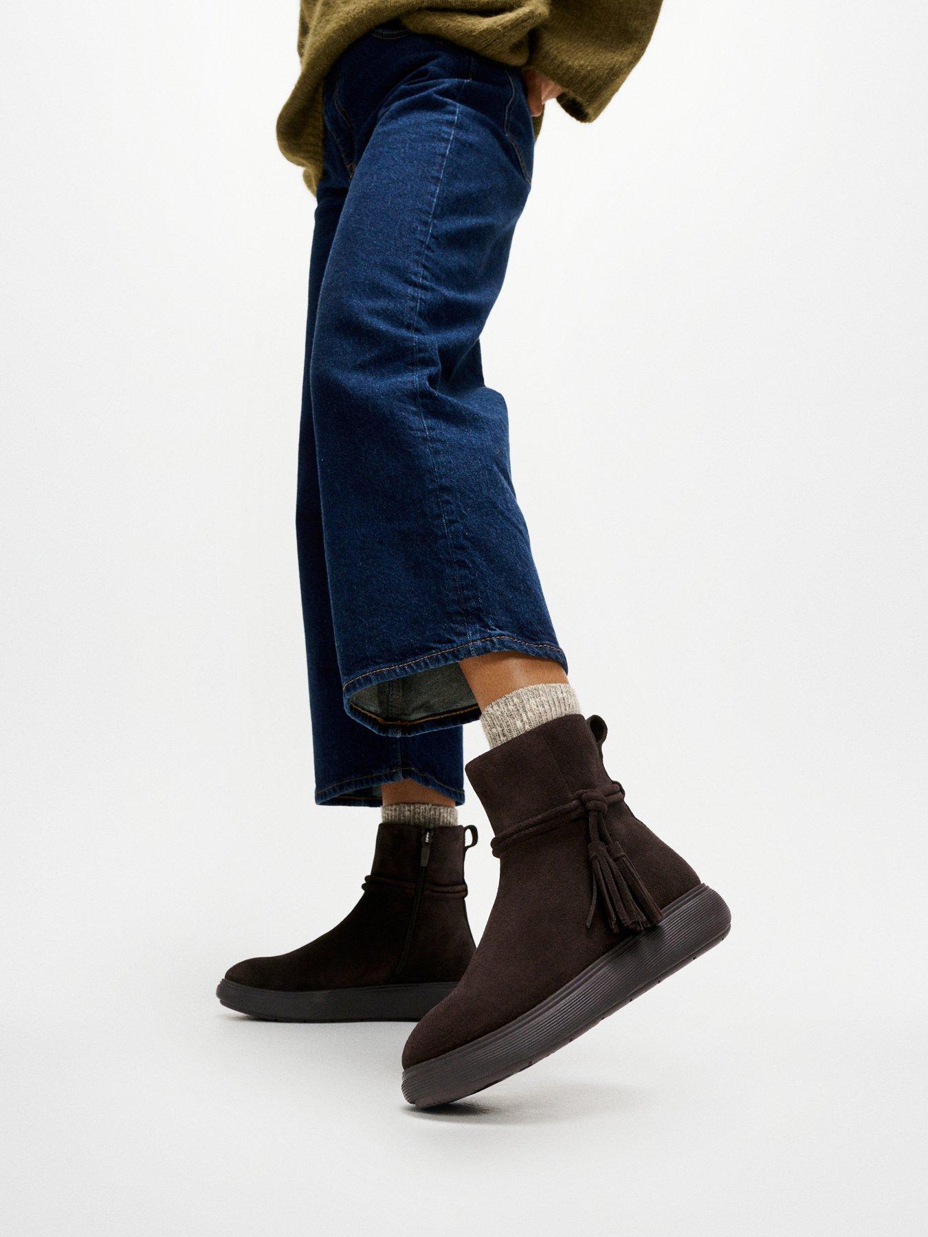 Image 1 of 5 of FitFlop Iq-comff Tassel Suede Short Boots - Chocolate Brown