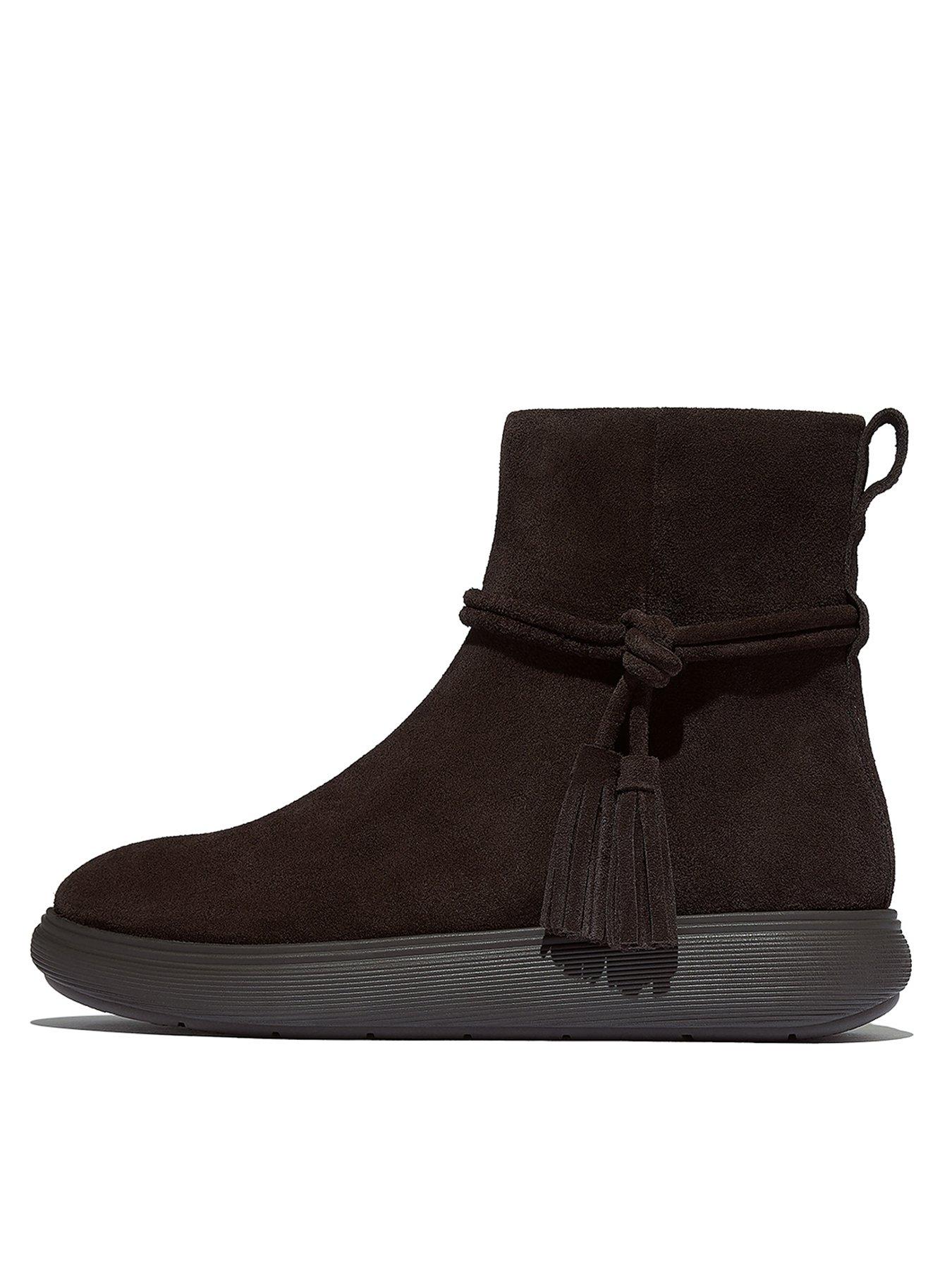 Image 2 of 5 of FitFlop Iq-comff Tassel Suede Short Boots - Chocolate Brown