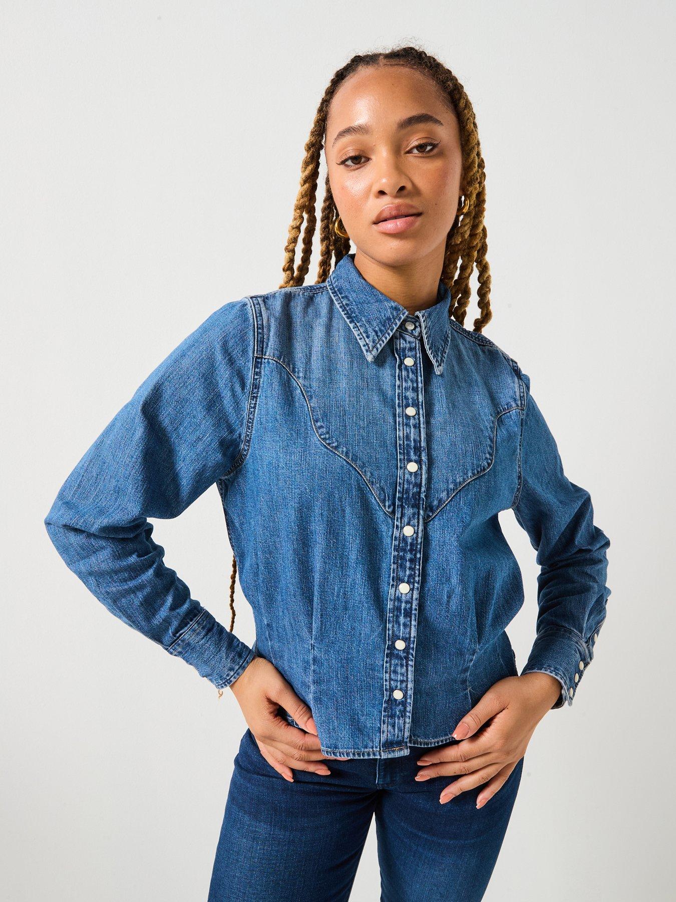 undefined Femme Peplum Long Sleeve Shirt - Light Hand Blue