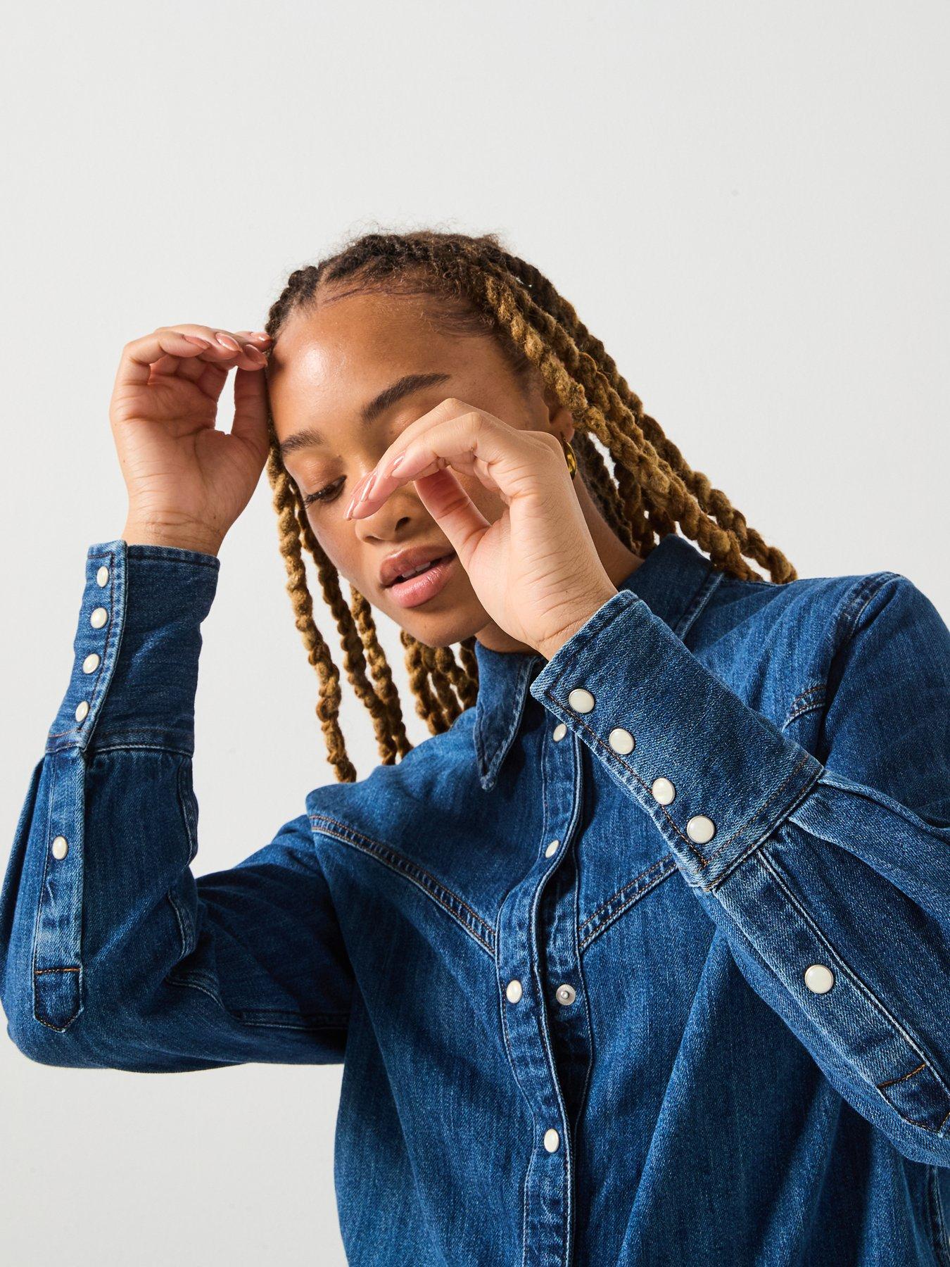 Image 6 of 6 of Wrangler Yoke Denim Shirt - Sparkle - Blue