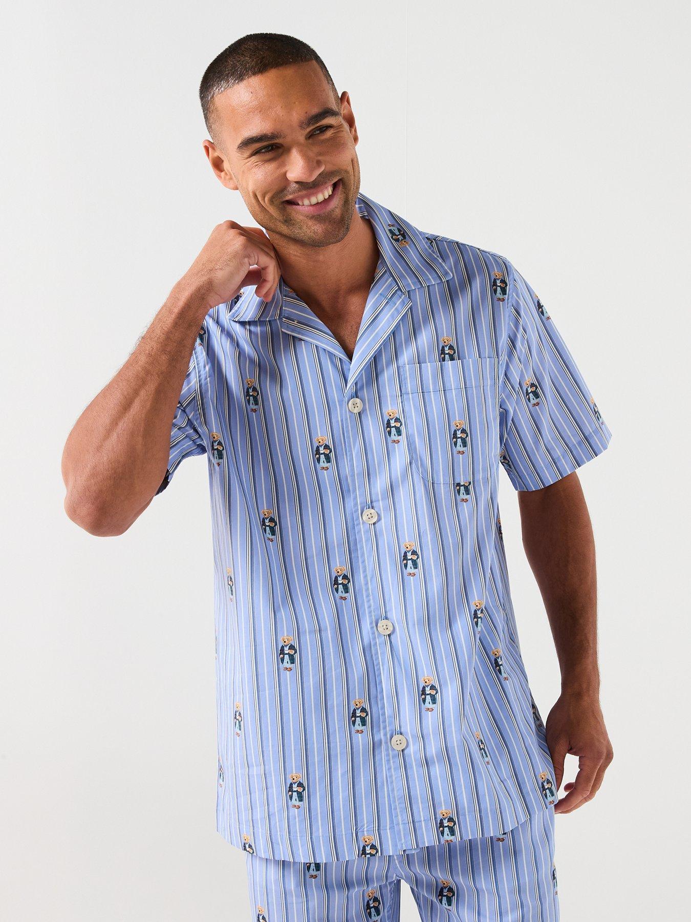 Image 1 of 6 of Polo Ralph Lauren All Over Bear Print Woven Pyjama Top - Light Blue