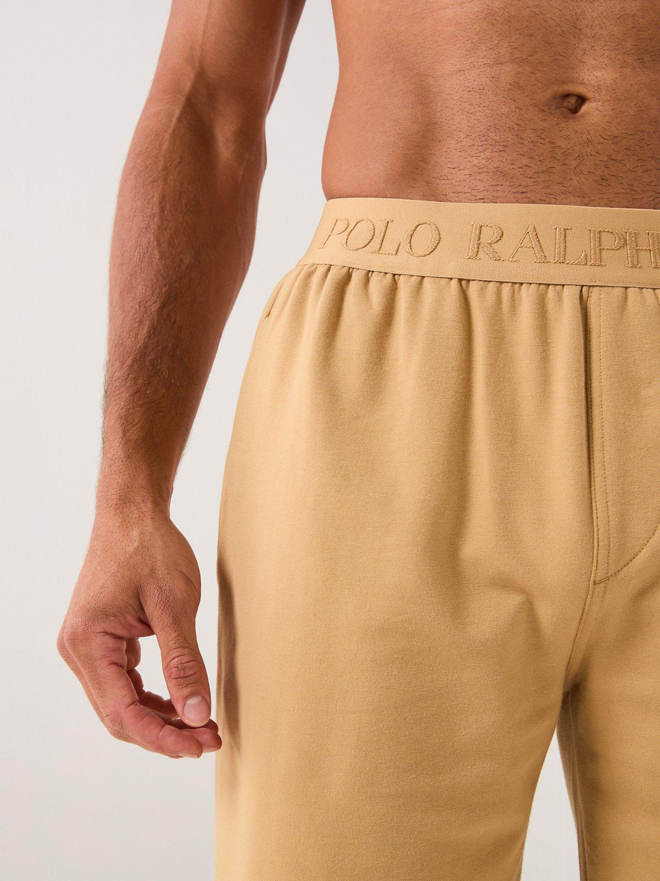 Image 5 of 5 of Polo Ralph Lauren Polo Ralph Lauren Liquid Cotton Tonal Logo Loungewear Shorts - Beige