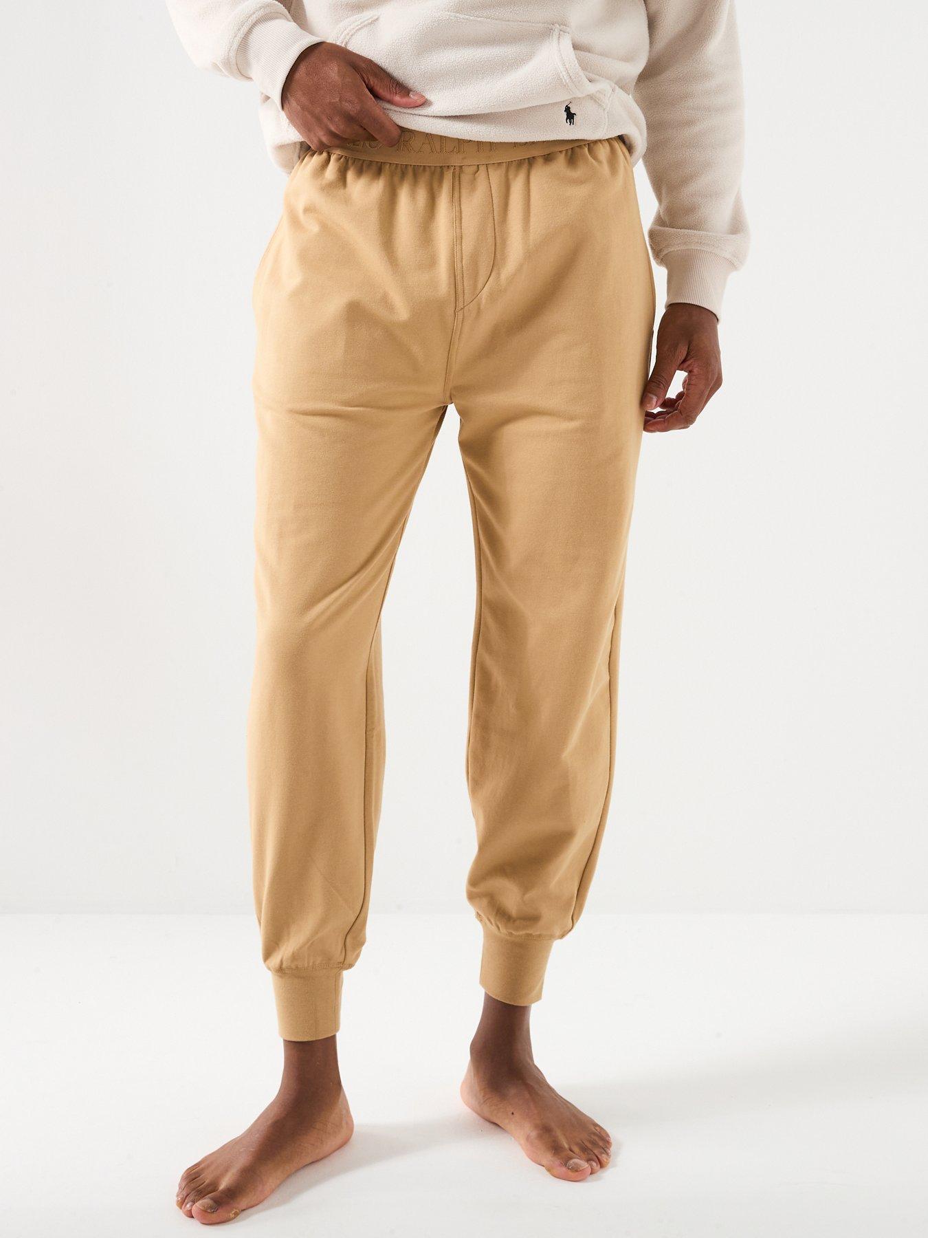 front image of polo-ralph-lauren-liquid-cotton-tonal-logo-loungewear-bottoms-beige