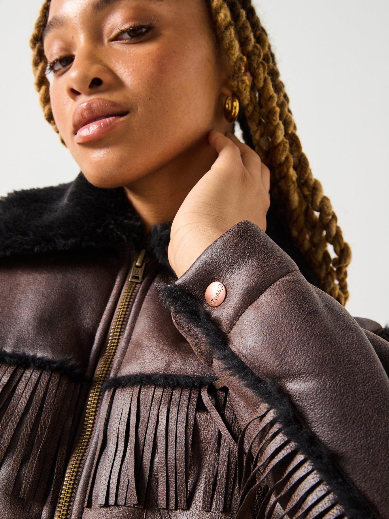 Image 5 of 6 of Wrangler Fringe Wrange Jacket Brown Leather - Black