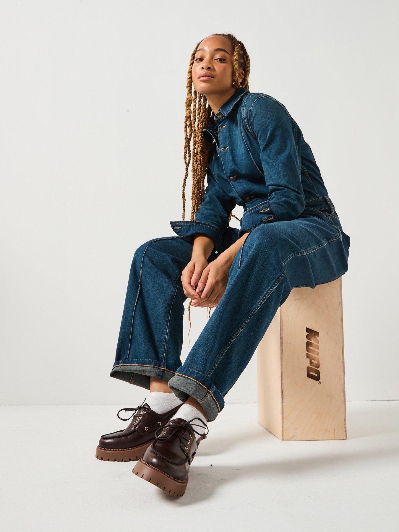 Image 1 of 6 of Wrangler Western Coverall Jumpsuit - Rustic Rinse - Blue