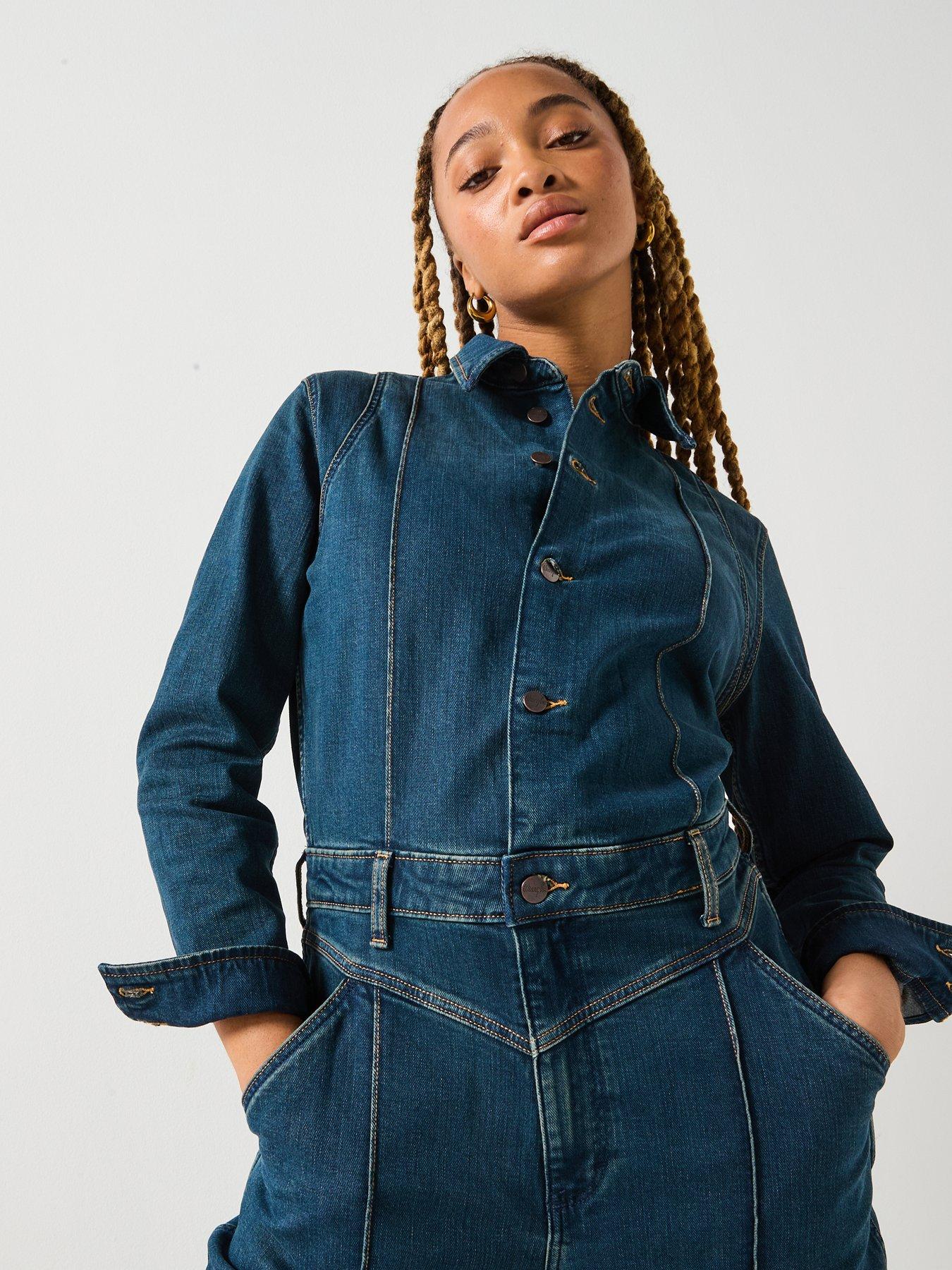 Image 5 of 6 of Wrangler Western Coverall Jumpsuit - Rustic Rinse - Blue