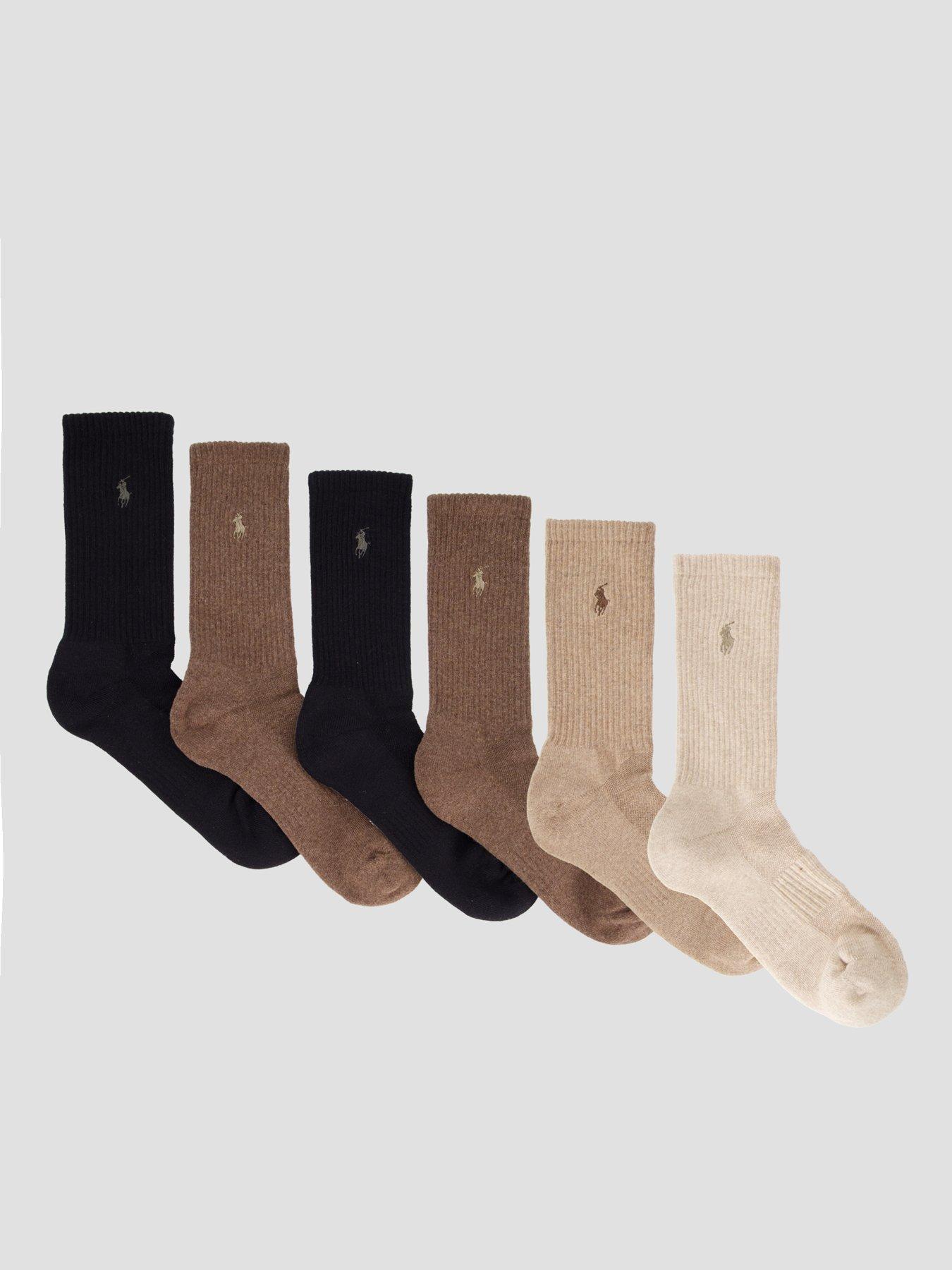 Image 1 of 3 of Polo Ralph Lauren 6 Pack Crew Sports Socks - Brown