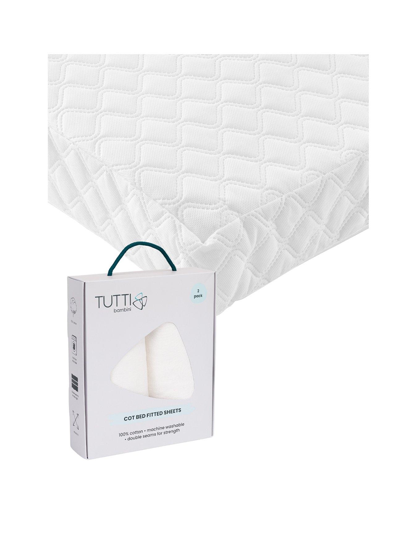 undefined Sprung Cot Bed Mattress (140 x 70cm) with FREE 2 Pack Essential White Fitted Sheets