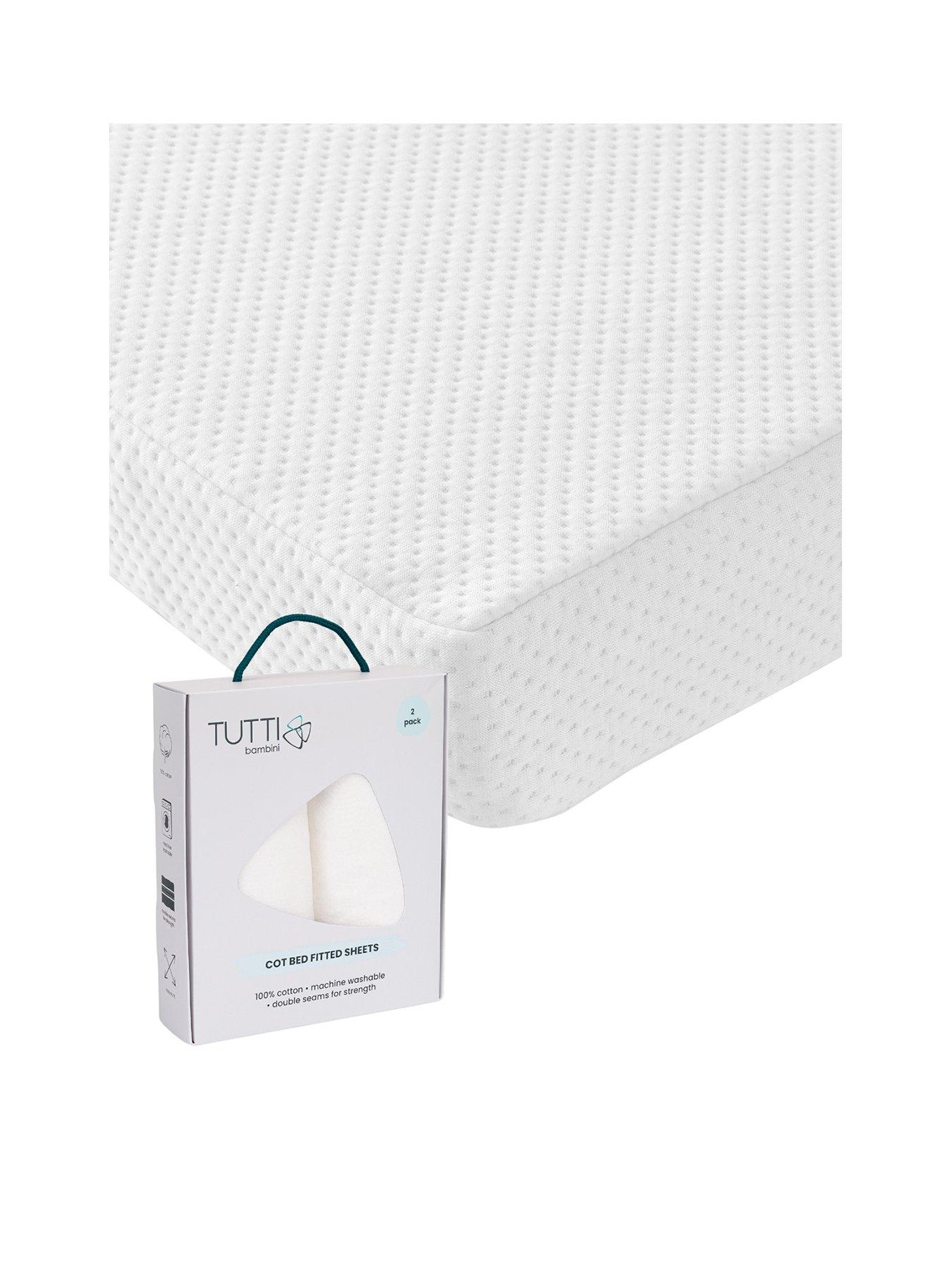 undefined Natural Coir Cot Bed Mattress (140 x 70cm) with FREE 2 Pack Essential White Fitted Sheets