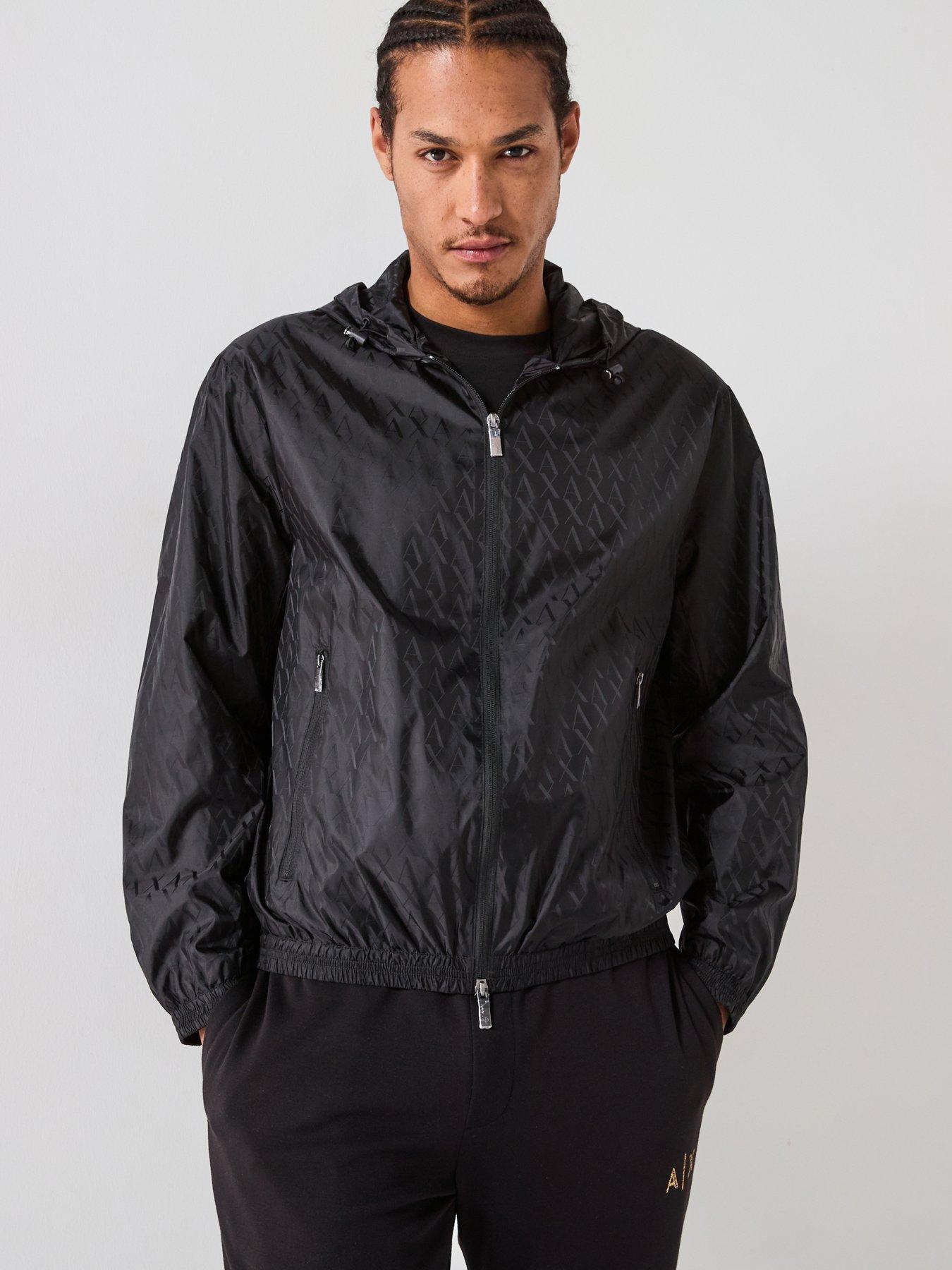 Image 1 of 6 of Armani Exchange All Over Monogram Lightweight Jacket - Black