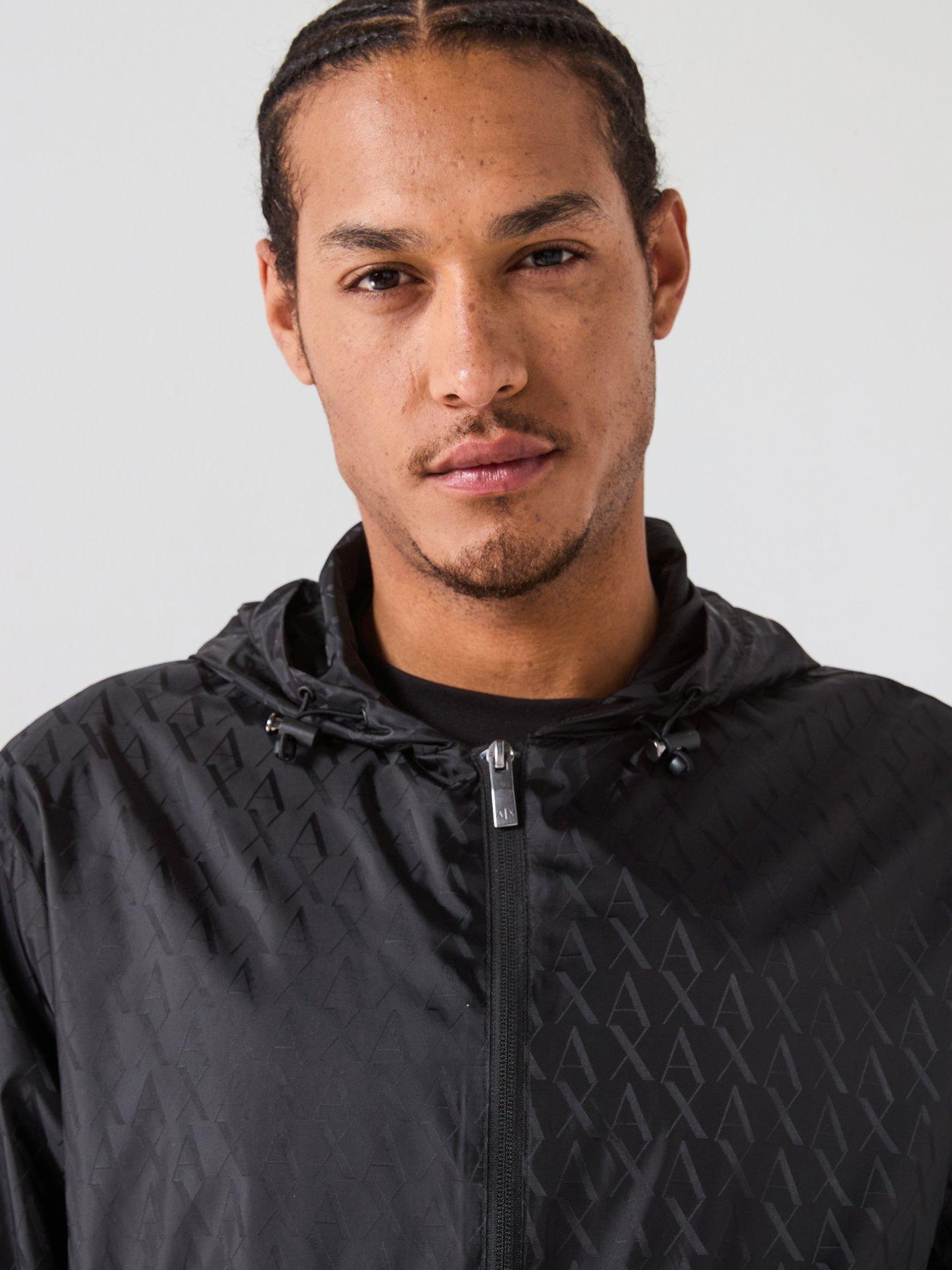 Image 5 of 6 of Armani Exchange All Over Monogram Lightweight Jacket - Black
