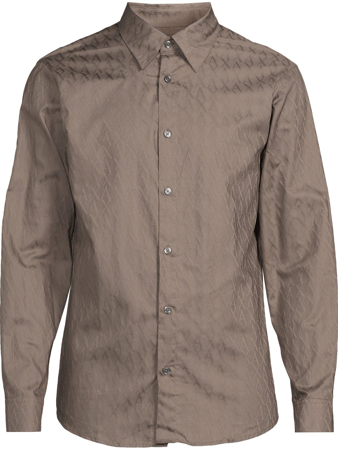 Image 4 of 4 of Armani Exchange All Over Monogram Long Sleeve Shirt - Green