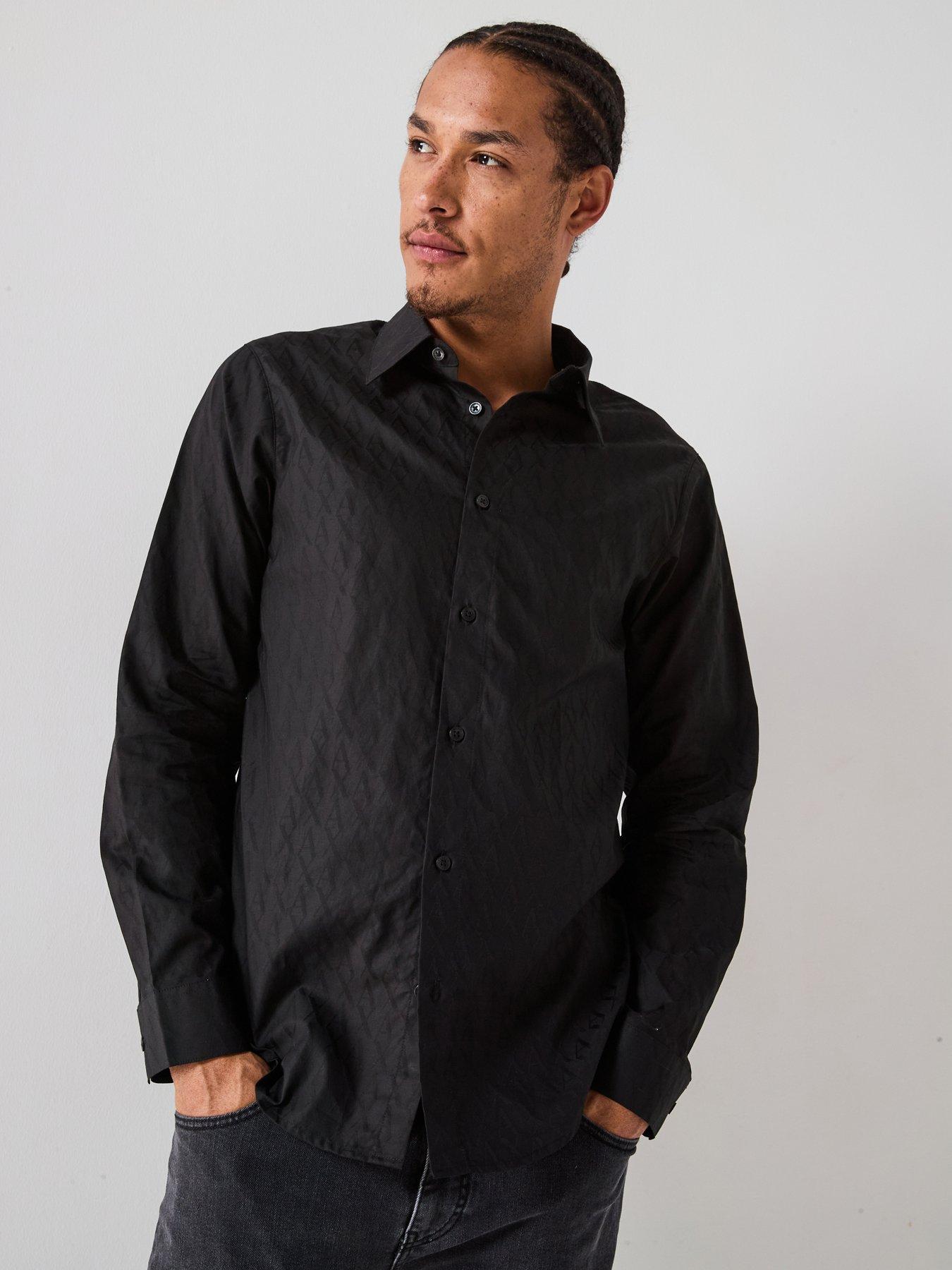 undefined All Over Monogram Long Sleeve Shirt - Black
