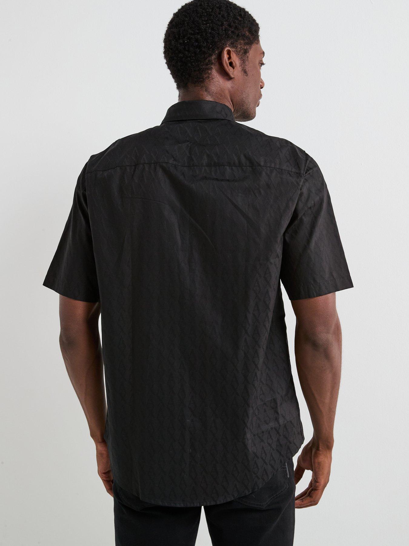 Image 2 of 5 of Armani Exchange All Over Monogram Short Sleeve Shirt - Black
