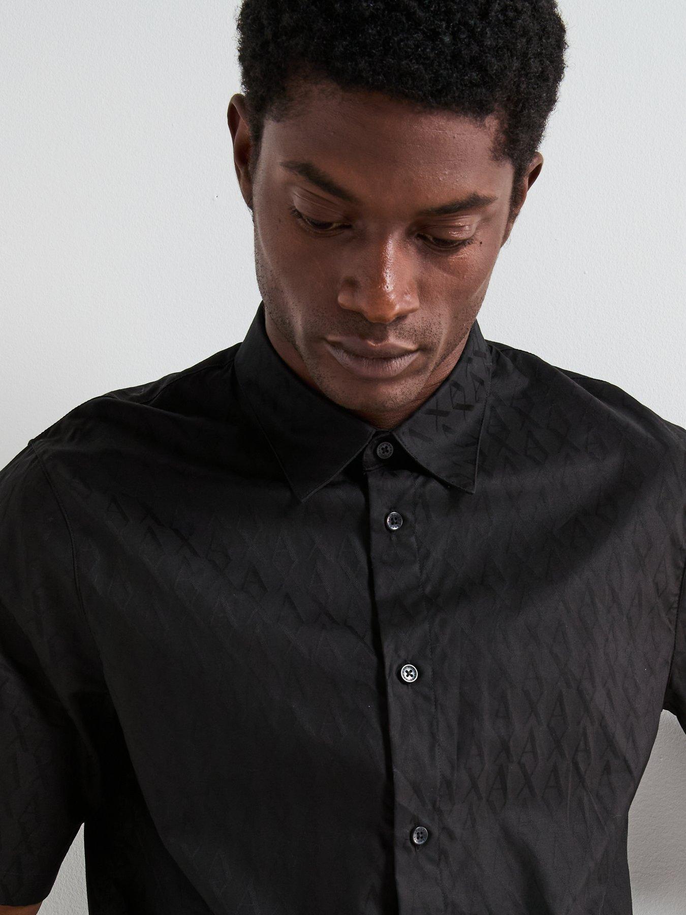 Image 4 of 5 of Armani Exchange All Over Monogram Short Sleeve Shirt - Black