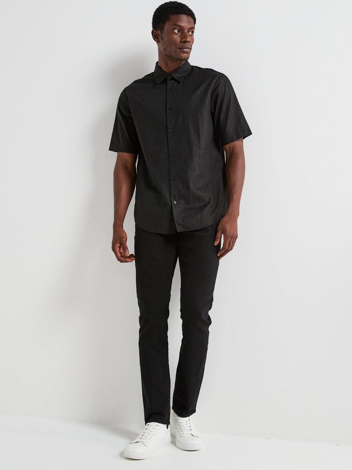 Image 5 of 5 of Armani Exchange All Over Monogram Short Sleeve Shirt - Black