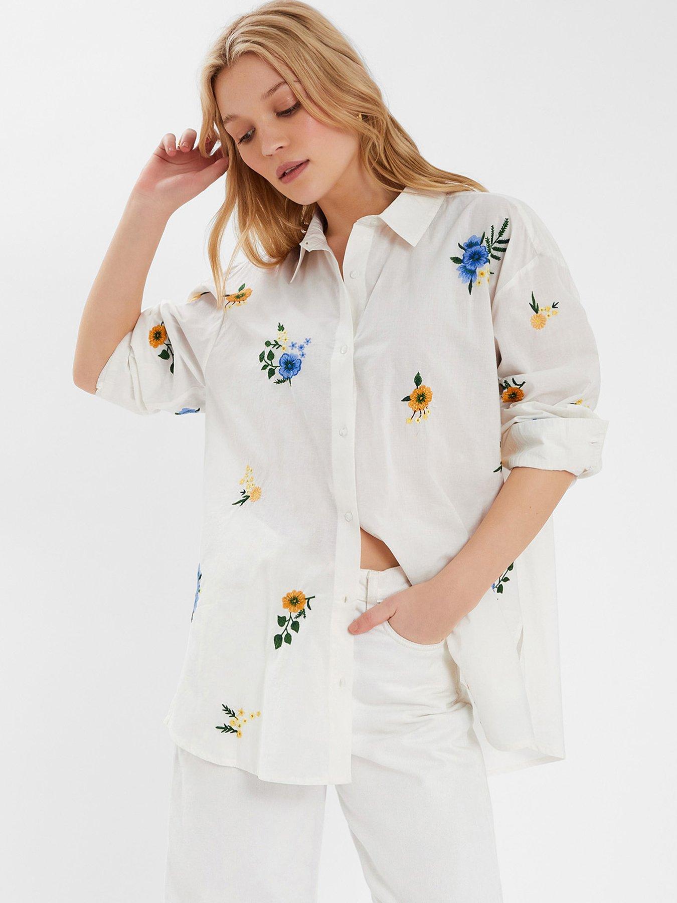 undefined Floral Embroidered Cotton Shirt